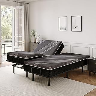 Split King Adjustable Bed Frame with 12 inch Gel Memory Foam Mattress, CertiPUR-US Certified Fiberglass Free, Zero Gravity & Wireless Remote, Head & Foot Incline, 80"×76"