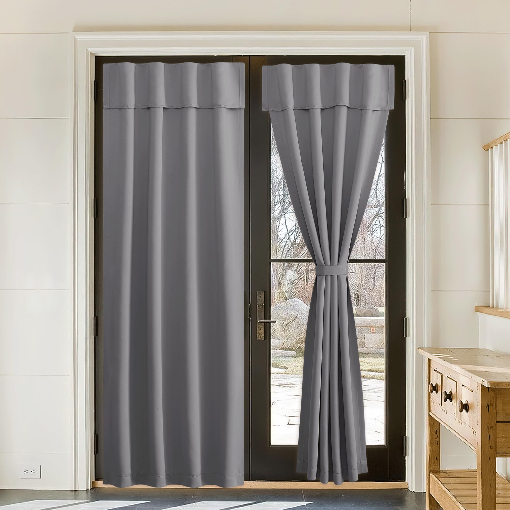 NICETOWN Door Blackout Curtains for Kitchen, Portable Self Adhesive Window Cover for Nursery Privacy French Front Door Curtain for Doorway/Patio/