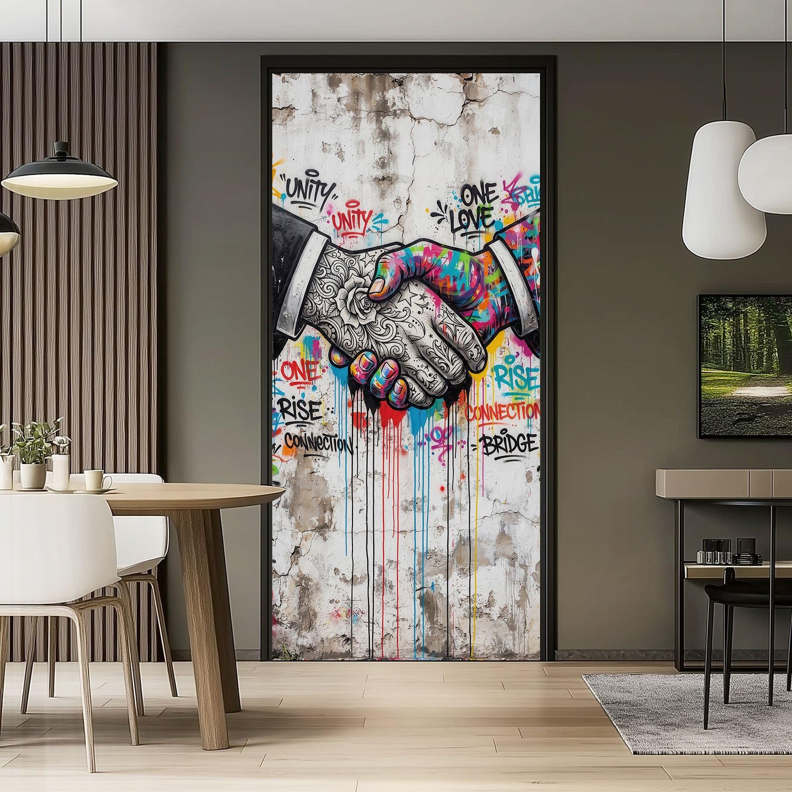 Türtapete selbstklebend blasenfrei | 95 x 215 cm Graffiti Strasse Handschrift Rose Text Farbe | Tür Aufkleber Türfolie | Einteilig | Wasserfest 3D Türaufkleber Klebefolie Türposter Bunt Grau