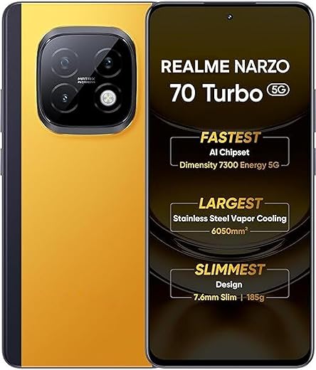 REALME Narzo 70 Turbo 5G (Turbo Yellow, 6GB RAM, 128GB Storage) | Android 14 | 120Hz OLED Display | 45W Fast Charge | Dimensity 7300 Energy…