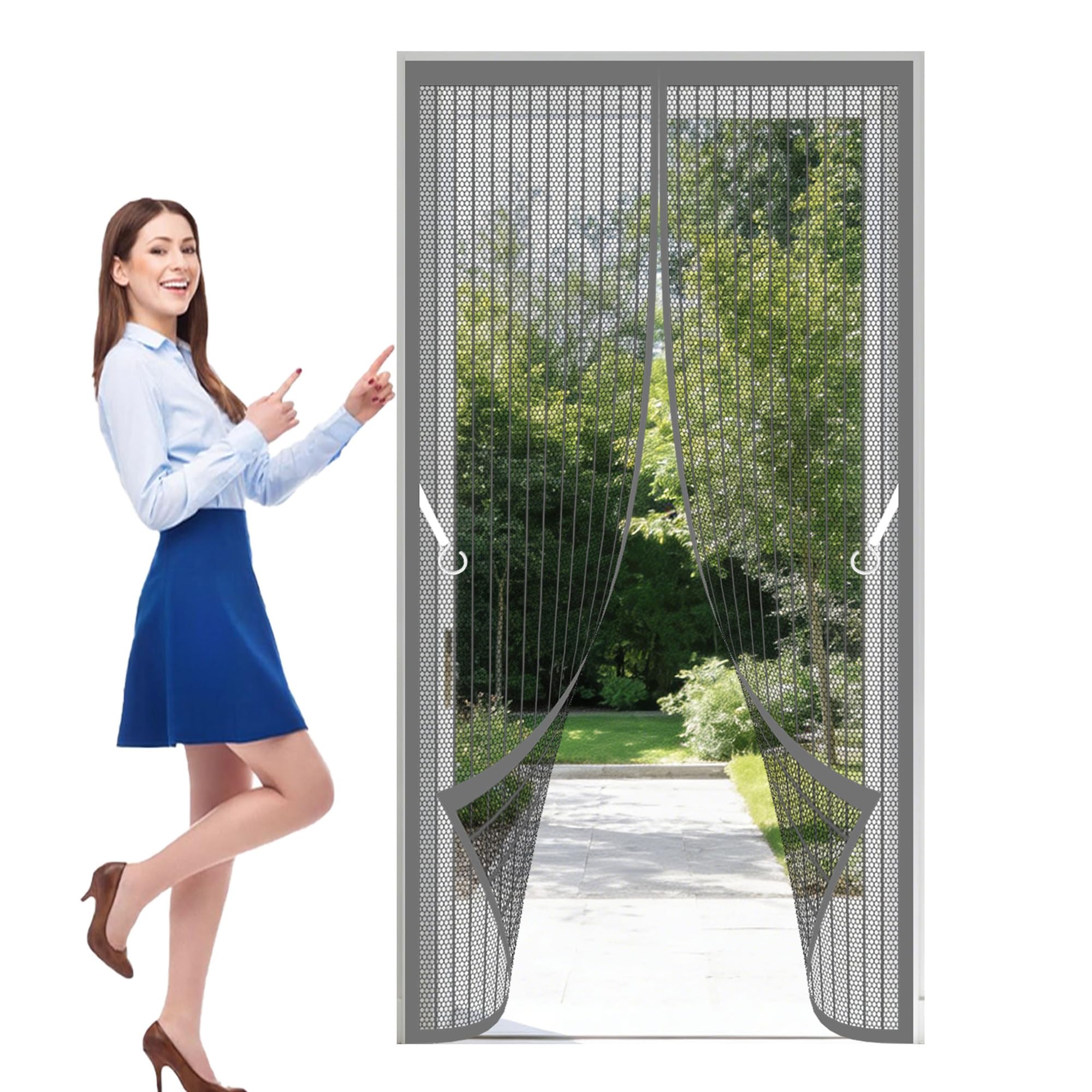 Magnetic Door Screen 117 x 251 cm Self Sealing Mosquito Screen Door Keeps Bugs Out for Home, Bedroom, Living Room, Kitchen, Patio, Grey