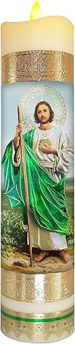 Saint Judas II - Vela de oración devocional LED sin llama, decoración religiosa de lámina dorada para el hogar, la oficina o el lugar de trabajo