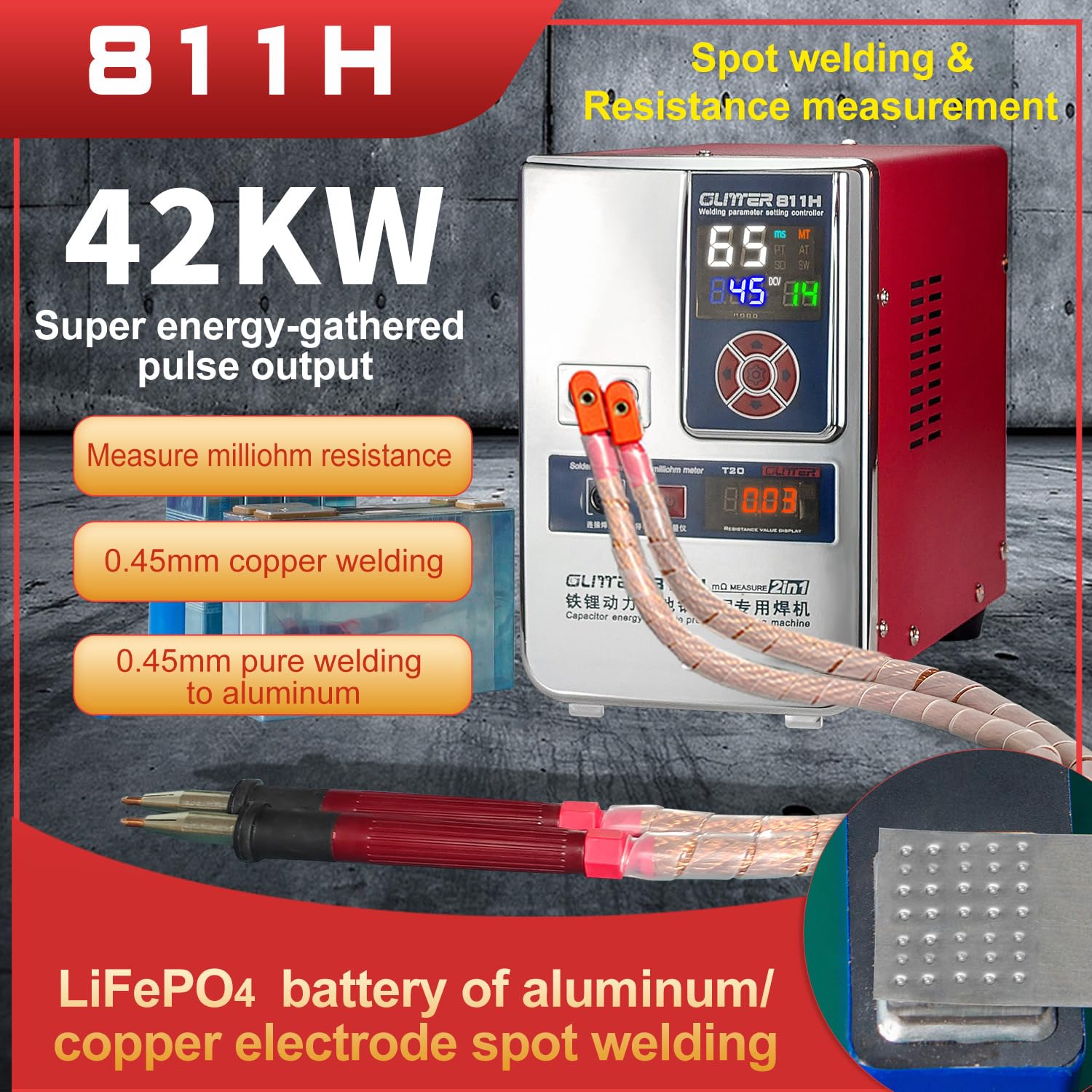 GLITTER 811H Machine à souder par points sur batterie 42 kW Condensateur de stockage d'énergie Portable