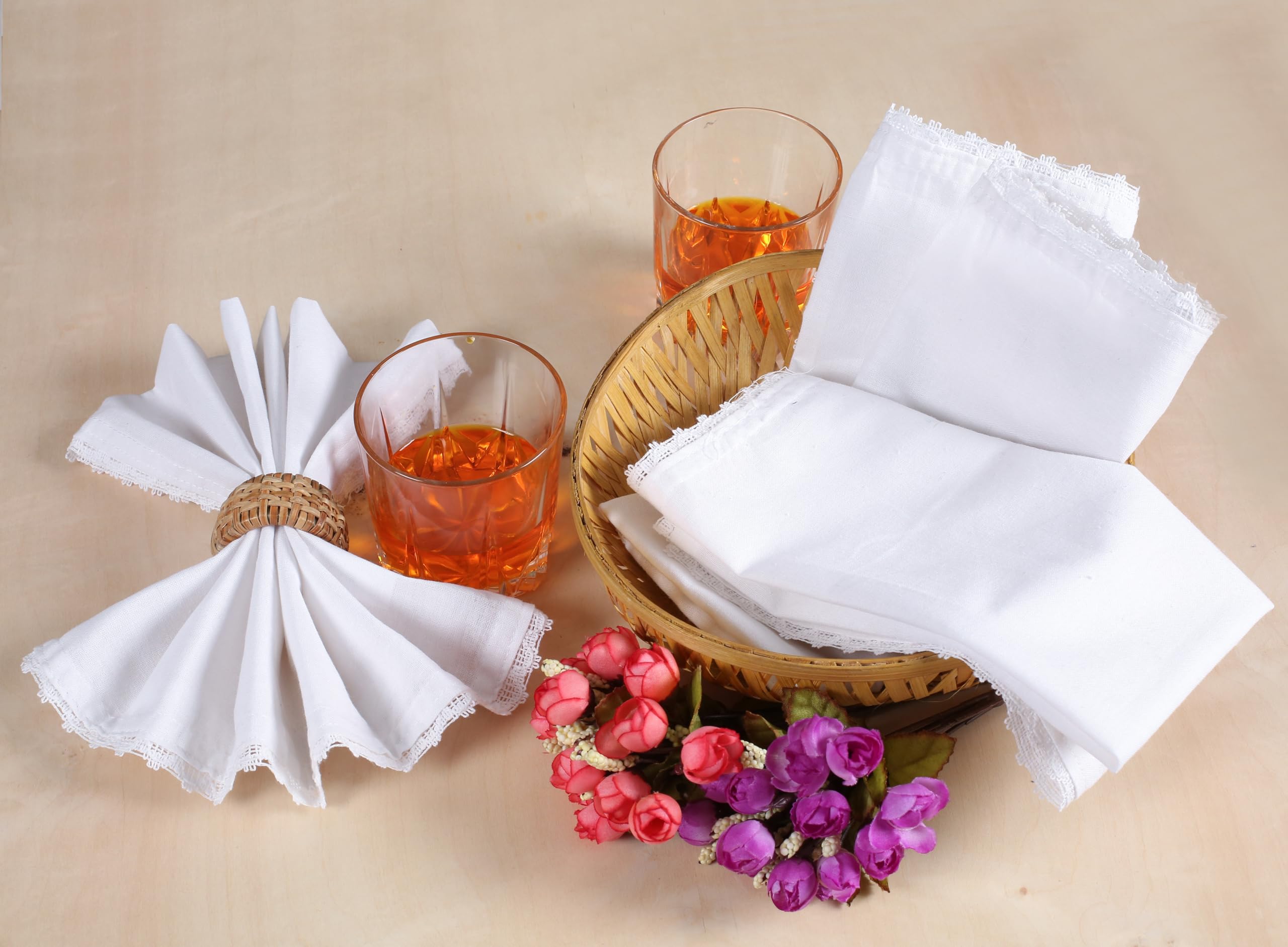 Weiße Baumwollservietten, 12 Stück, 45,7 x 45,7 cm, mit Spitze | Elegantes Set mit 12 wiederverwendbaren weißen Servietten für Hochzeiten, Thanksgiving, Geburtstagsfeiern und Feiertage
