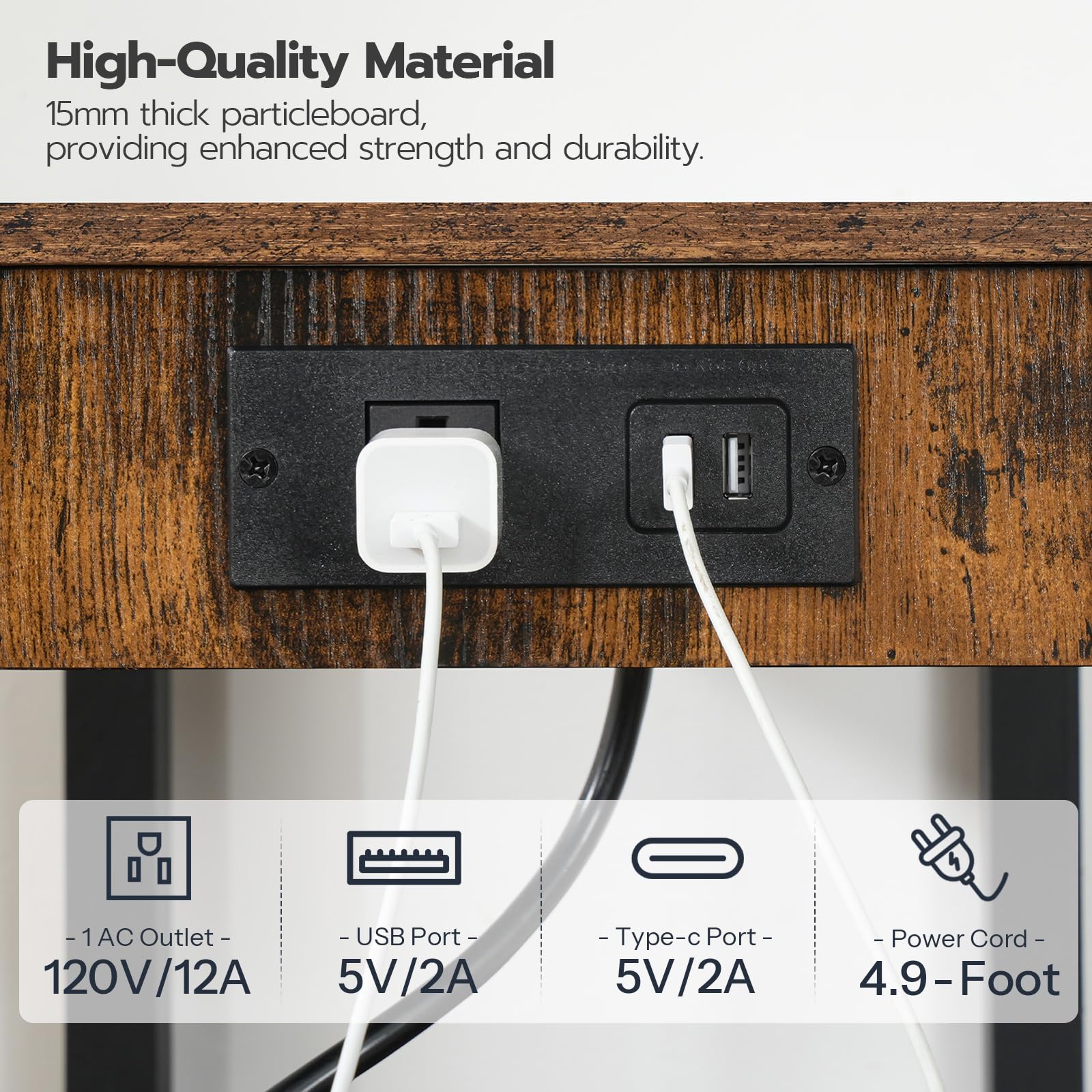 HOOBRO 2-Tier Printer Stand with Charging Station Under Desk Printer Table Printer Cart with Storage Shelves Shelf for — view 3