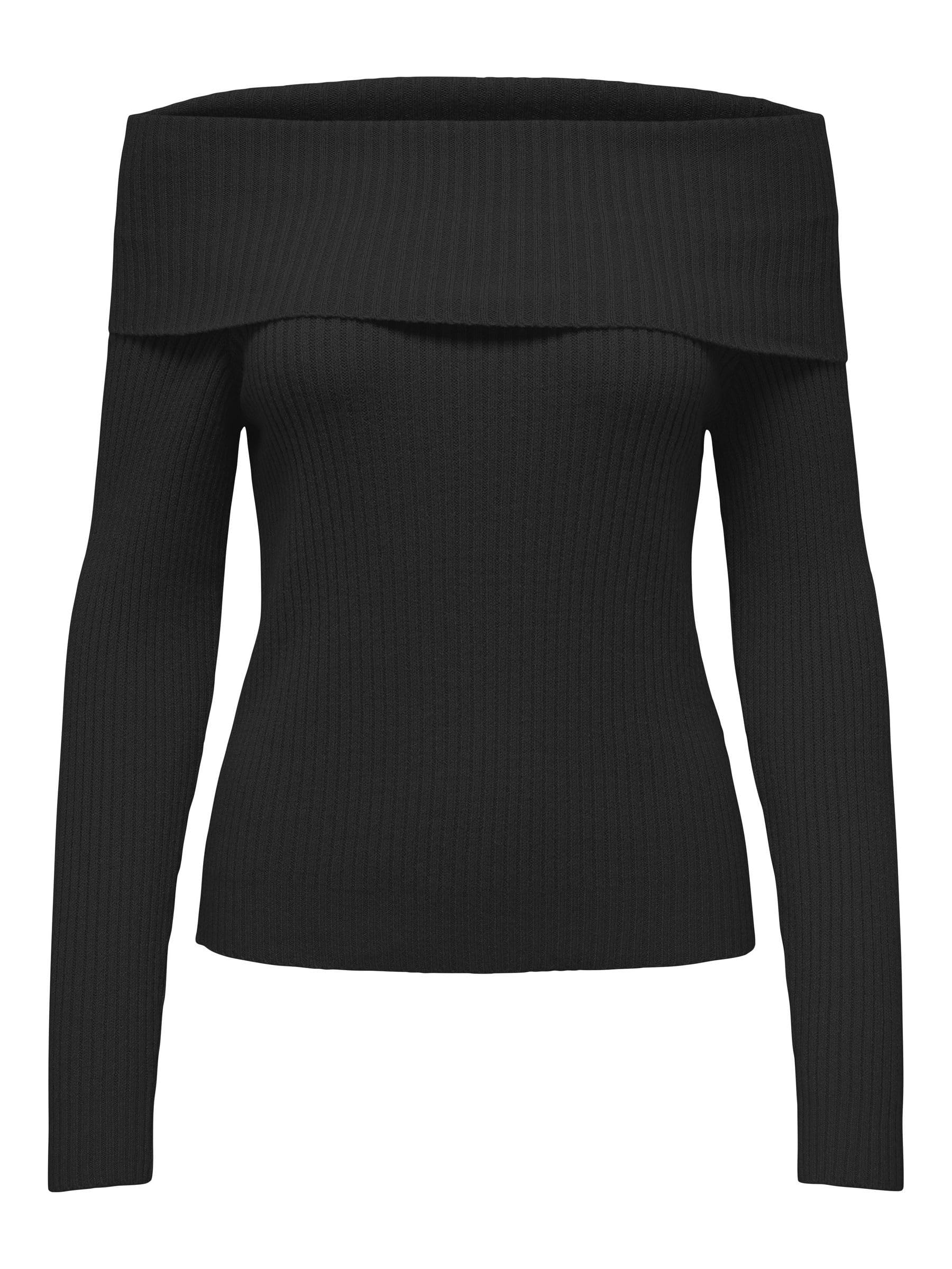 ONLY Women's Onlkatia Ls Off Shoulder KNT Pullover Sweater, Black, L
