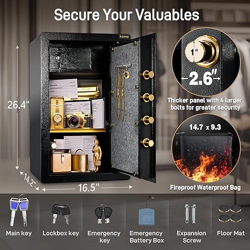 Miniatura 2 de ADIMO Caja fuerte, 3.6 pies cúbicos grande resistente con armario con cerradura y bolsa de dinero impermeable ignífuga, teclado digital y sistema de