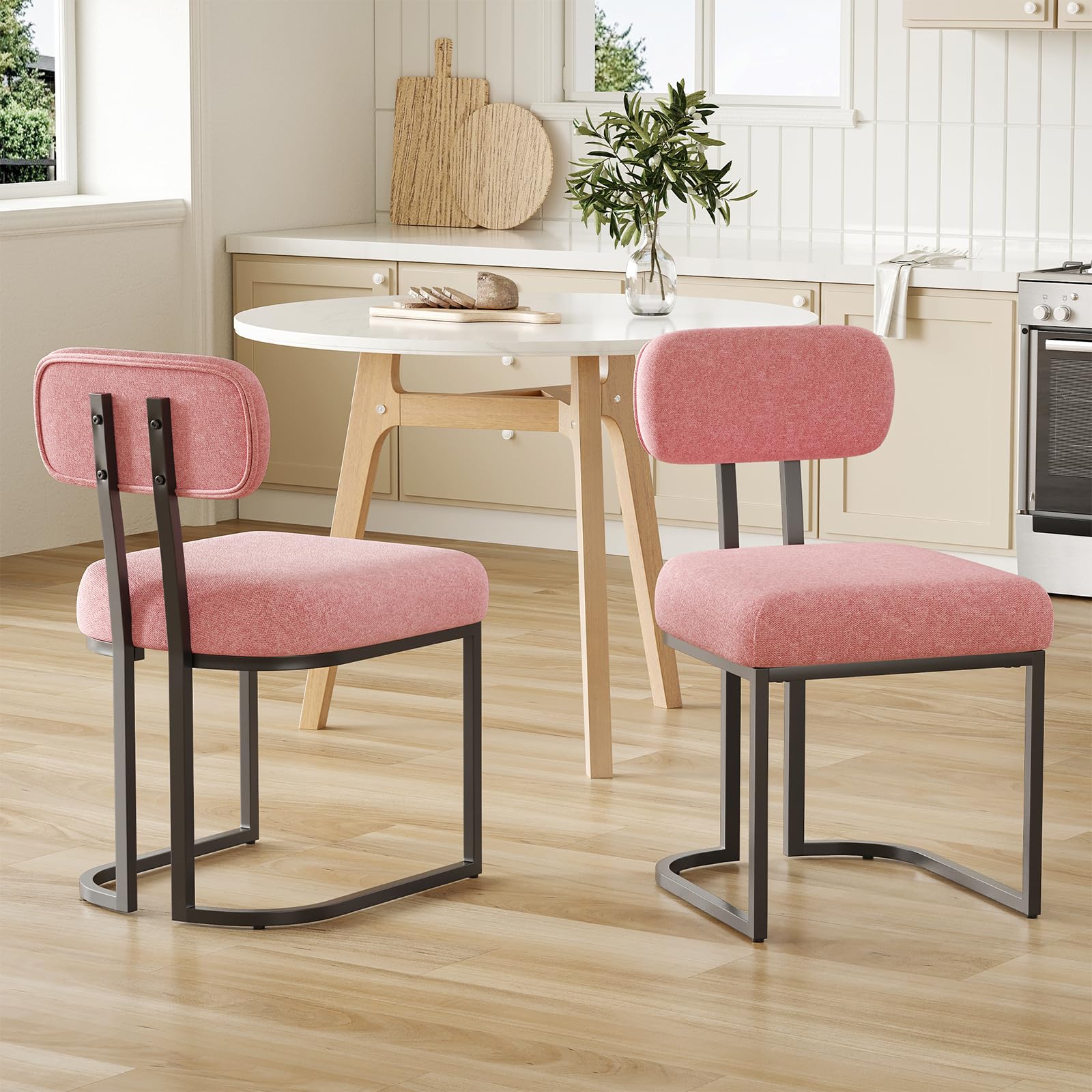 Farini Dining Room Chairs Set of 2,Mid Century Modern Dining Chairs, Kitchen Chairs with Back Support for Indoor Kitchen Table,Pink
