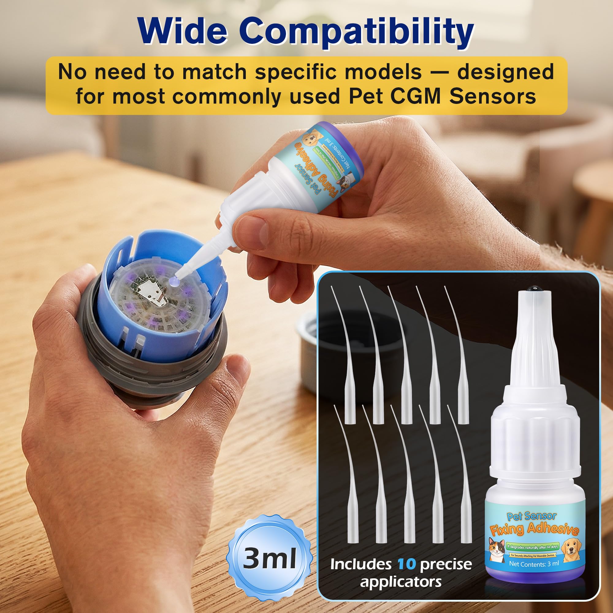 3ml Veterinary Surgical Skin Glue with 10 Applicators, Fast Acting Wound Tissue Glue Sealant, CGM Sensor Adhesive for Pet with Blue Tint for Precise Application, Stay Secure for 10-14 Days — Amazon image 5