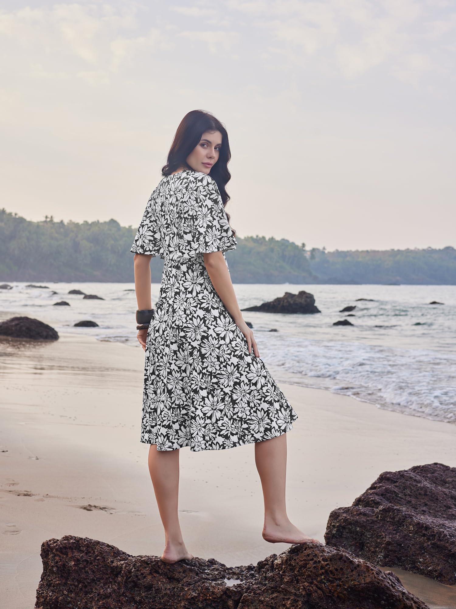 Purvaja Womens Fit & Flare Knee Length Dress (Wini-002-Unity_Black_Large)