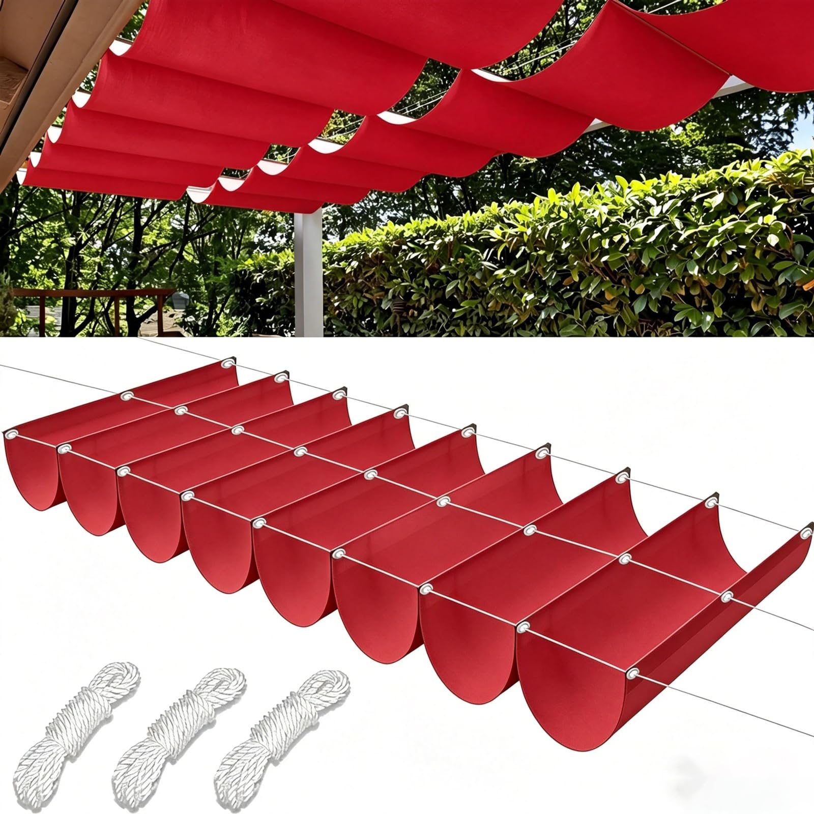 Retractable wave-shaped garden pergola, Reinforced edging to prevent deformation scalable gazebo, Water-free pergola, Easy installation-B||250x850cm