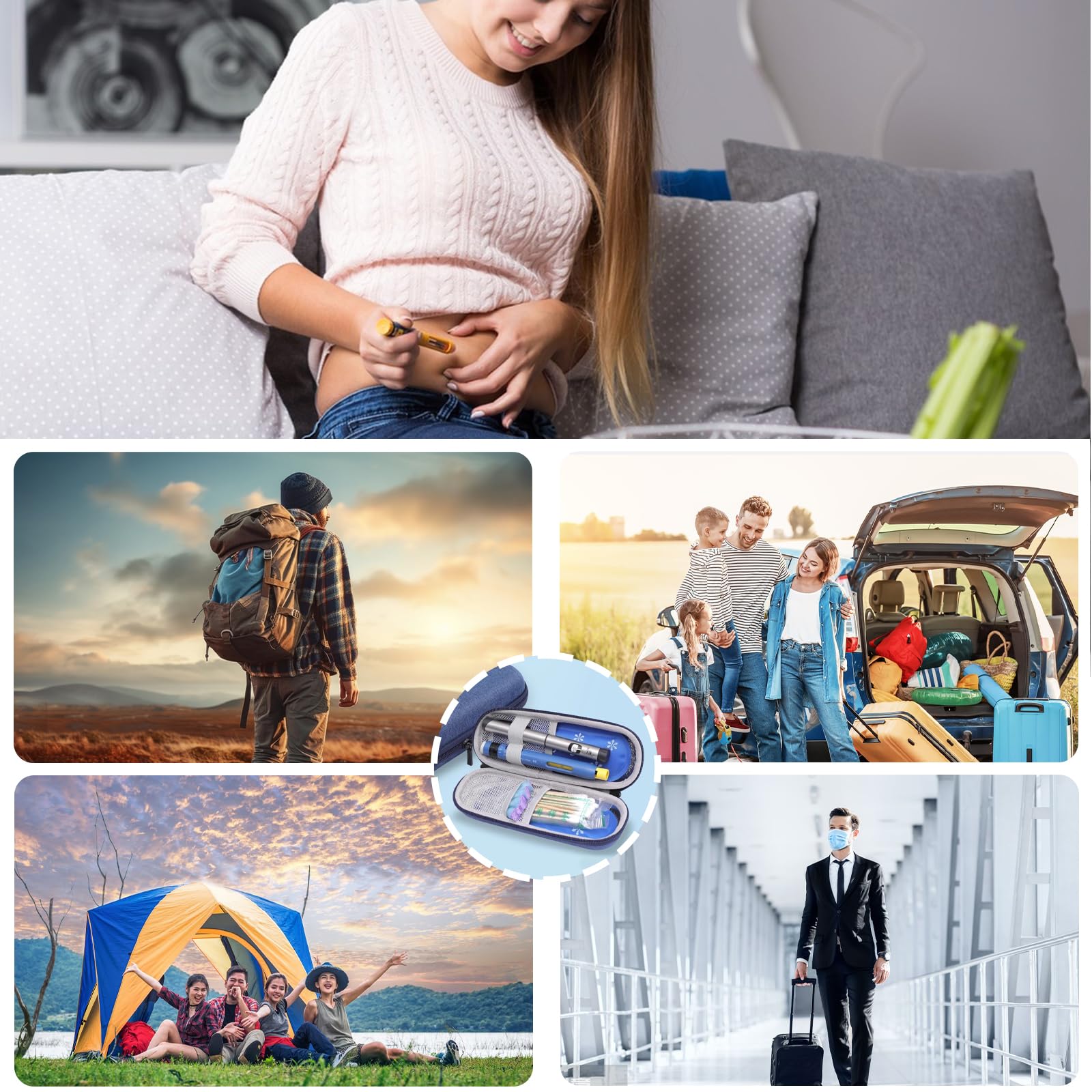 Borsa Termica per Insulina e Medicinali Da Viaggio - Porta Insulina Termico Portatile, Astuccio Contenitore per Siringhe (Solo Borsa, Blu Navy)