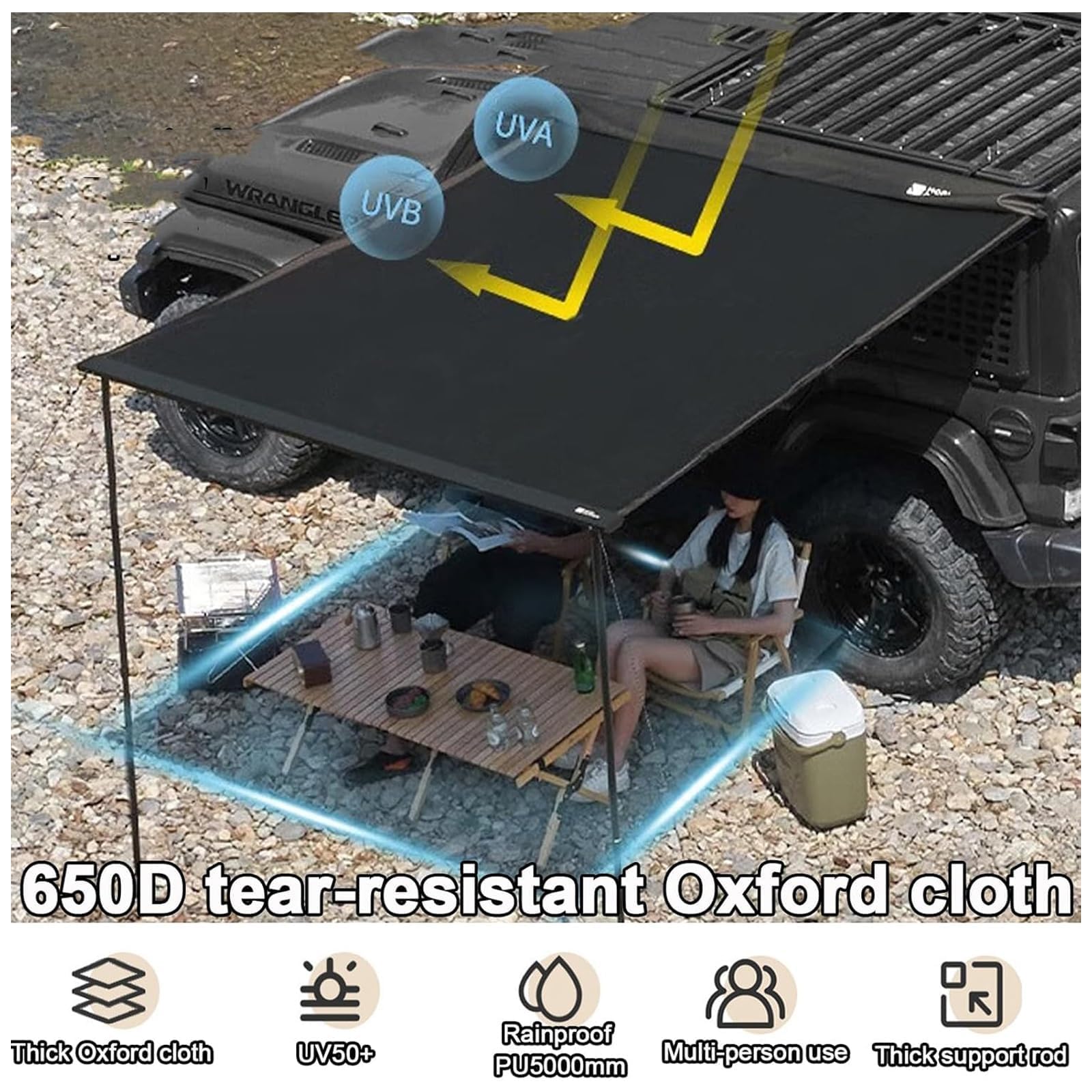 Tenda laterale per auto con borsa per il trasporto, parasole impermeabile per campeggio, camion, furgoni, SUV, portapacchi 200 x 250 cm