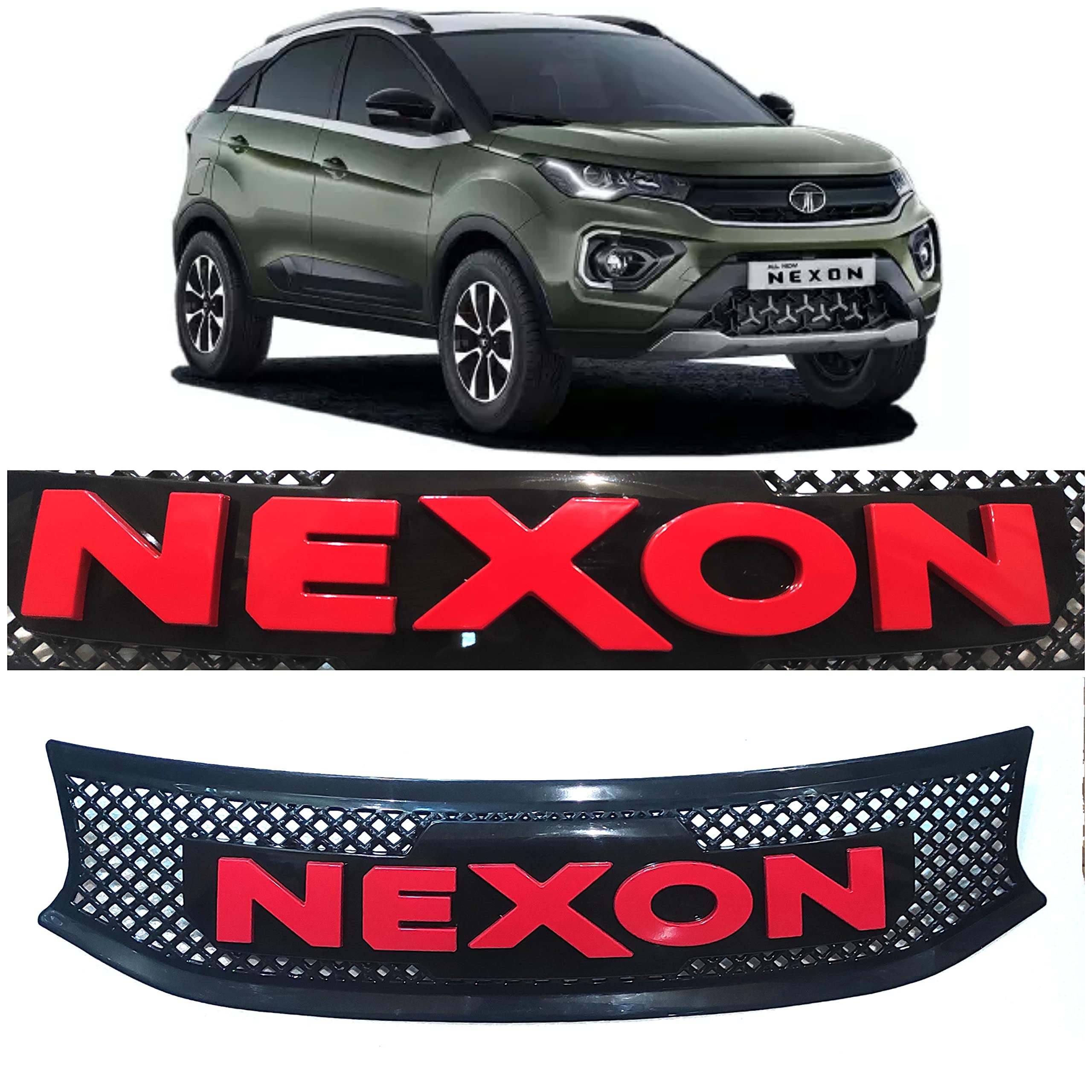 Speed 99~RPM HYBBRID RED and BLACK Front Grill Compatible with TATA NEXON (BLACK & RED WITH Alphabet type N.E.X.O.N) Set Of 1PCS Exterior Accessories Extra premium.