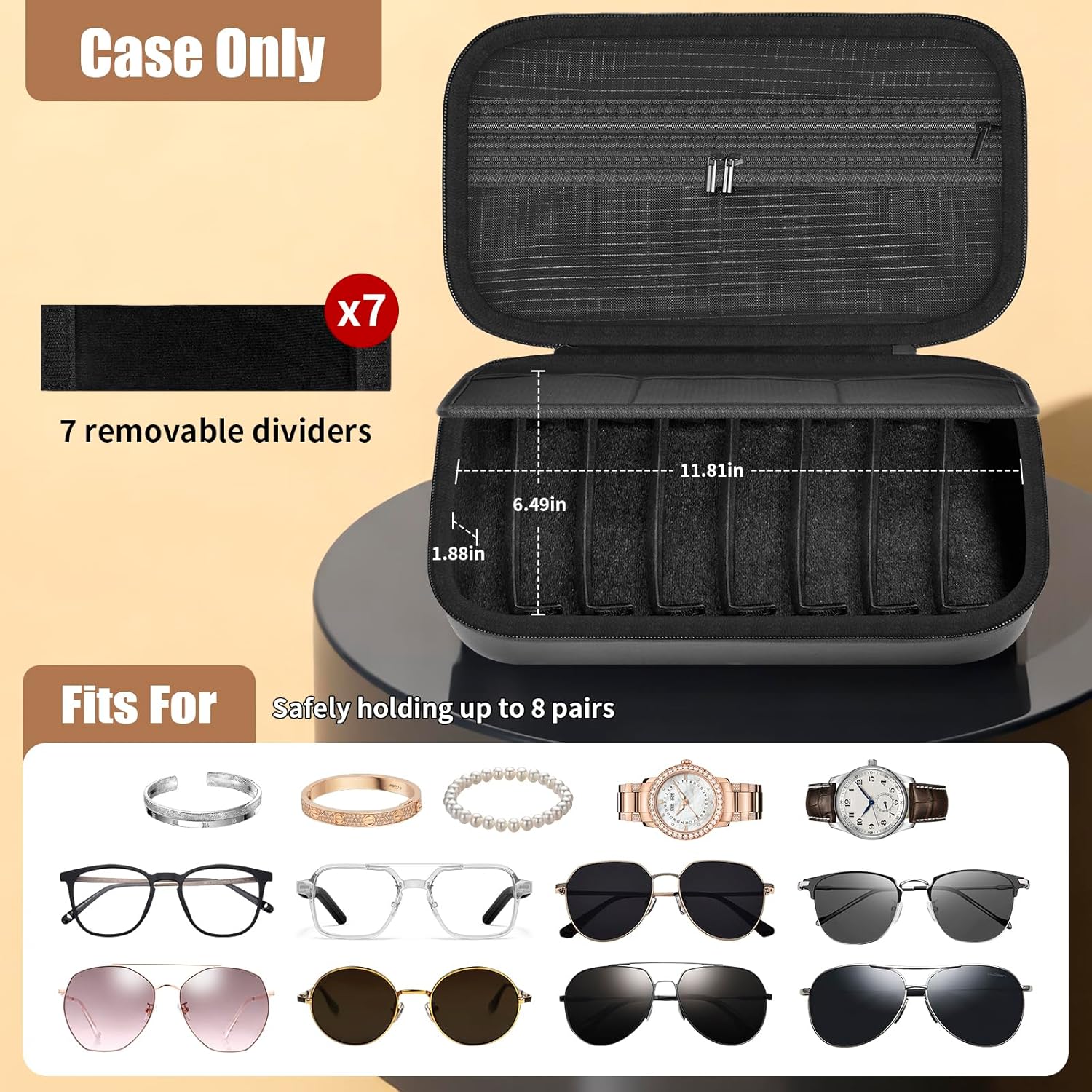 Sunglasses Organizer Case, Glasses Holder for Multiple Pairs Eyeglass, Sunglass Travel Storage with 8 Slot Adjustable Compartments, Eyeglasses Eyewear Storage Bag for Men Women (Box Only) - Image 2
