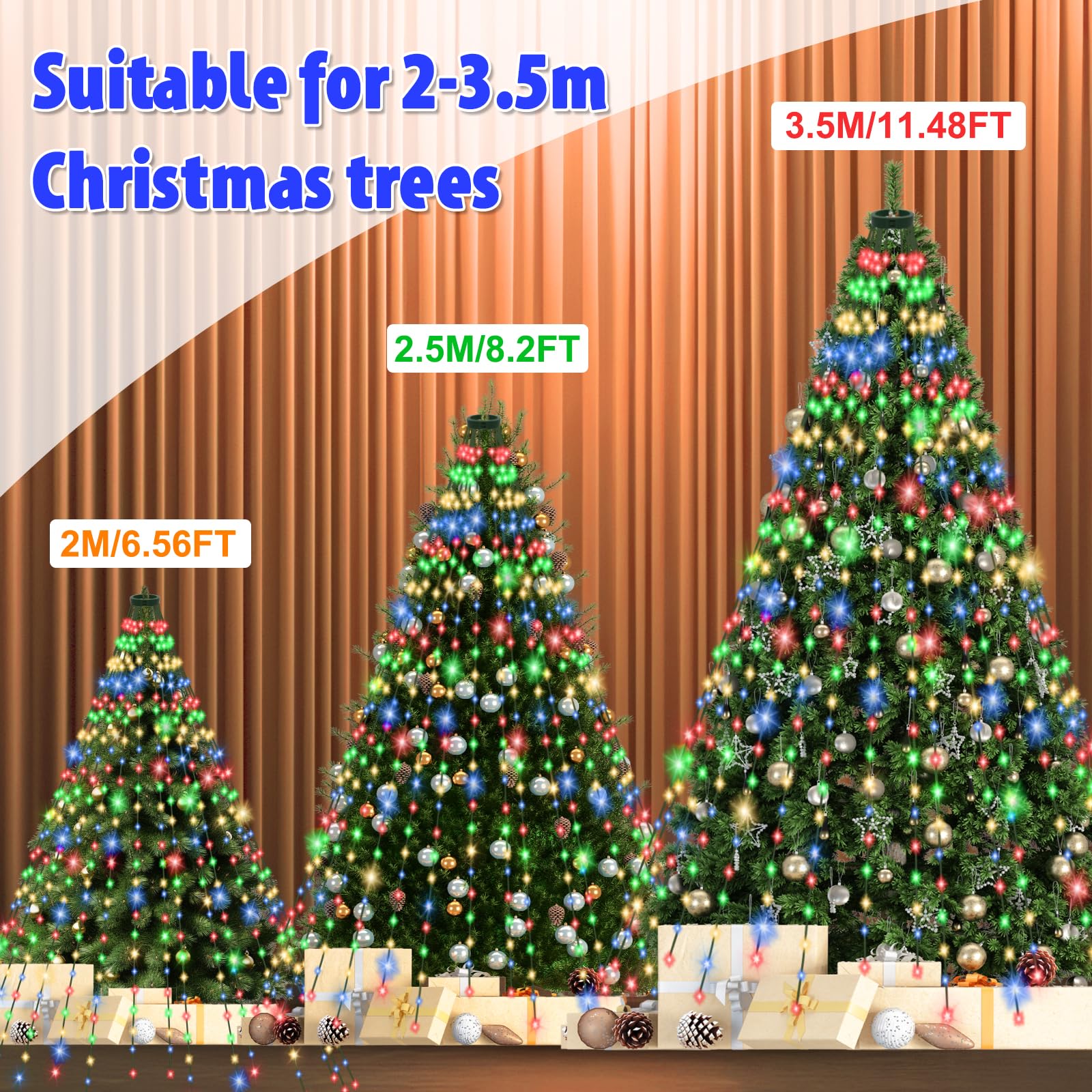 Isisyu Christmas Tree Lights, 480 LED 3M x 16 Lines Xmas Tree Lights Plug in with 8 Modes/Timer/Memory - Image 4