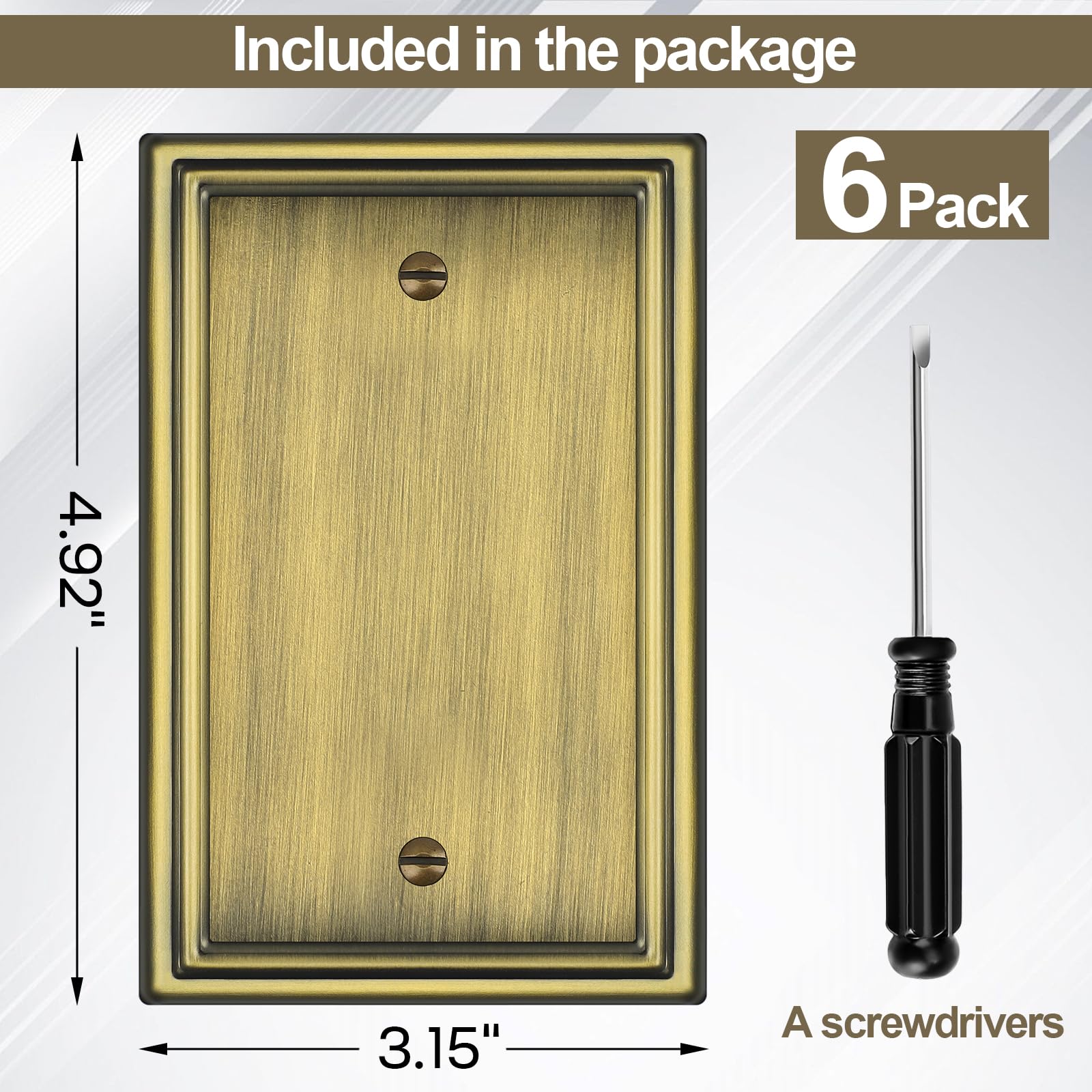 Placca decorativa in ottone anticato per interruttore della luce, materiale metallico, 1 banda, per interruttore della luce vuota, copertura singola vuota – stile classico, confezione da 6