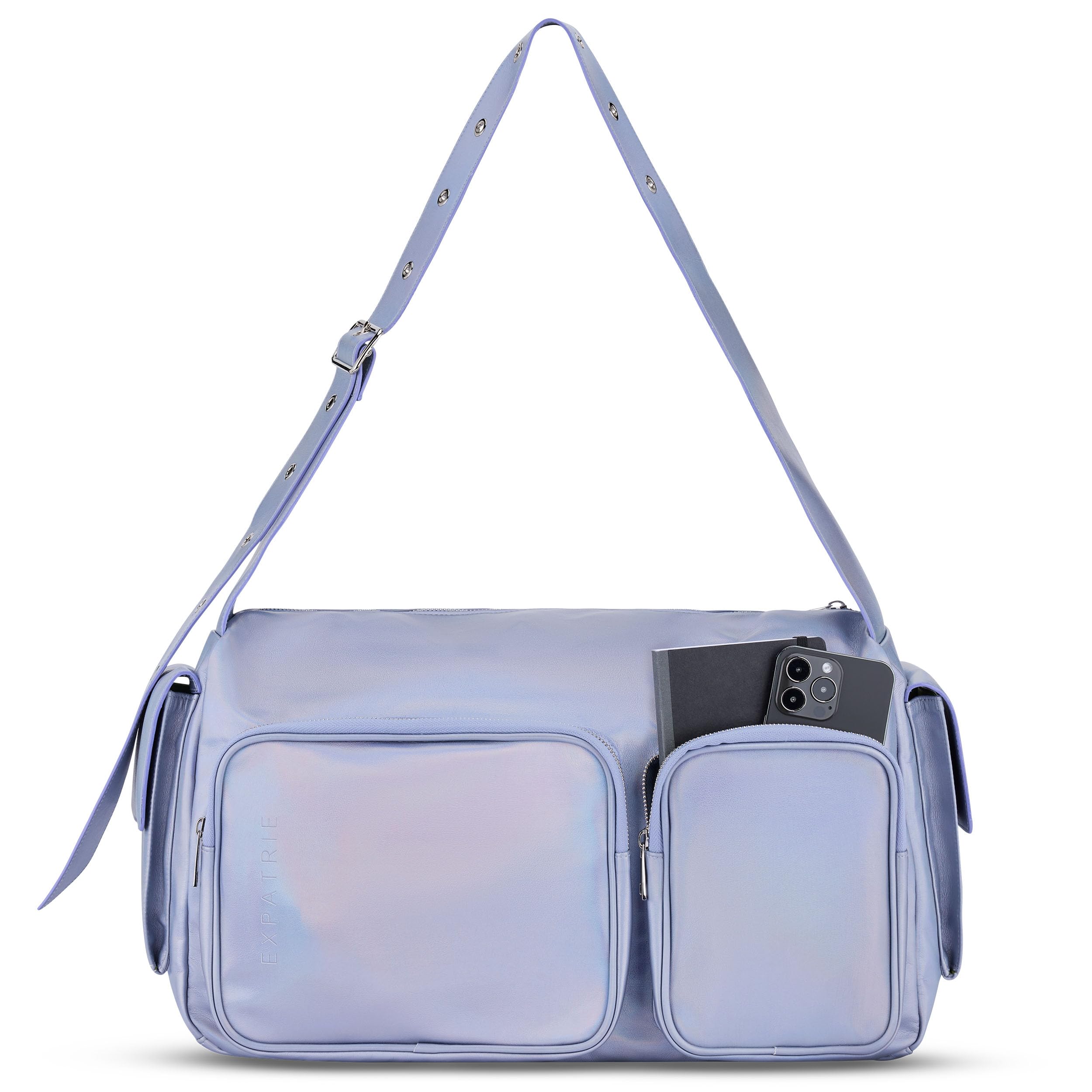 Expatrié Bolsa de Viaje Mujer Púrpura Arco Iris - Nova - Bolso de Deporte con Muchos Compartimentos - Weekender Equipaje de Mano - Bandolera Grande para Bebé, Gym, Avión y Hospital