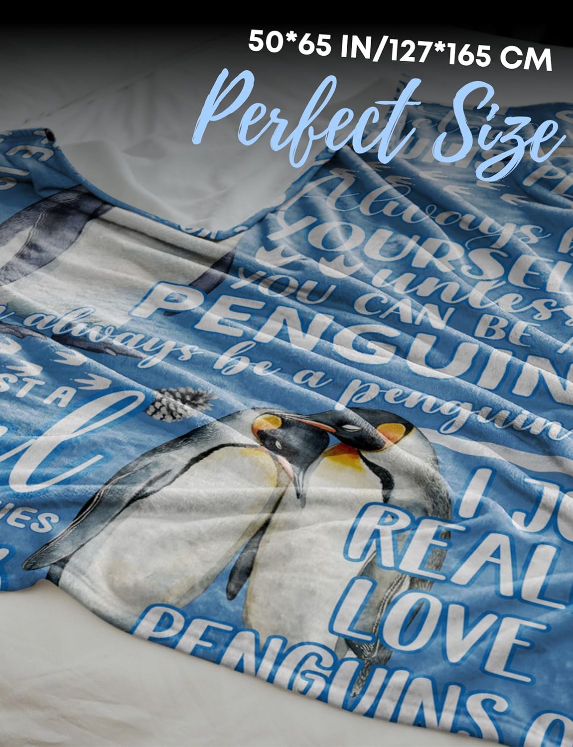 Penguin Lover Gifts for Women, Men, Girls for Birthday, Christmas, Flannel Blanket Throws 50"x 65" - Blue - Image 2
