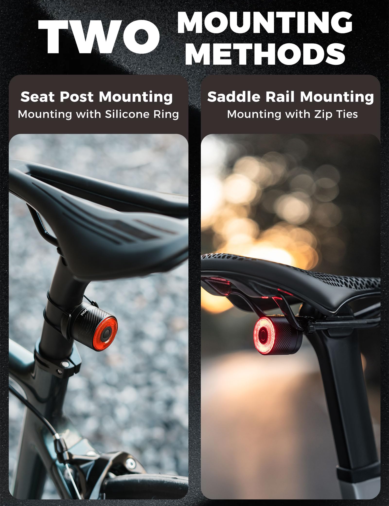 ROCKBROS Luce Posteriore Bici, con Freno e Sensore di Vibrazione, Luci Bicicletta LED Impermeabile IPX6 4 modalità LED, Fanale Posteriore USB Ricaricabile, per MTB, Bici da Corsa, Strada