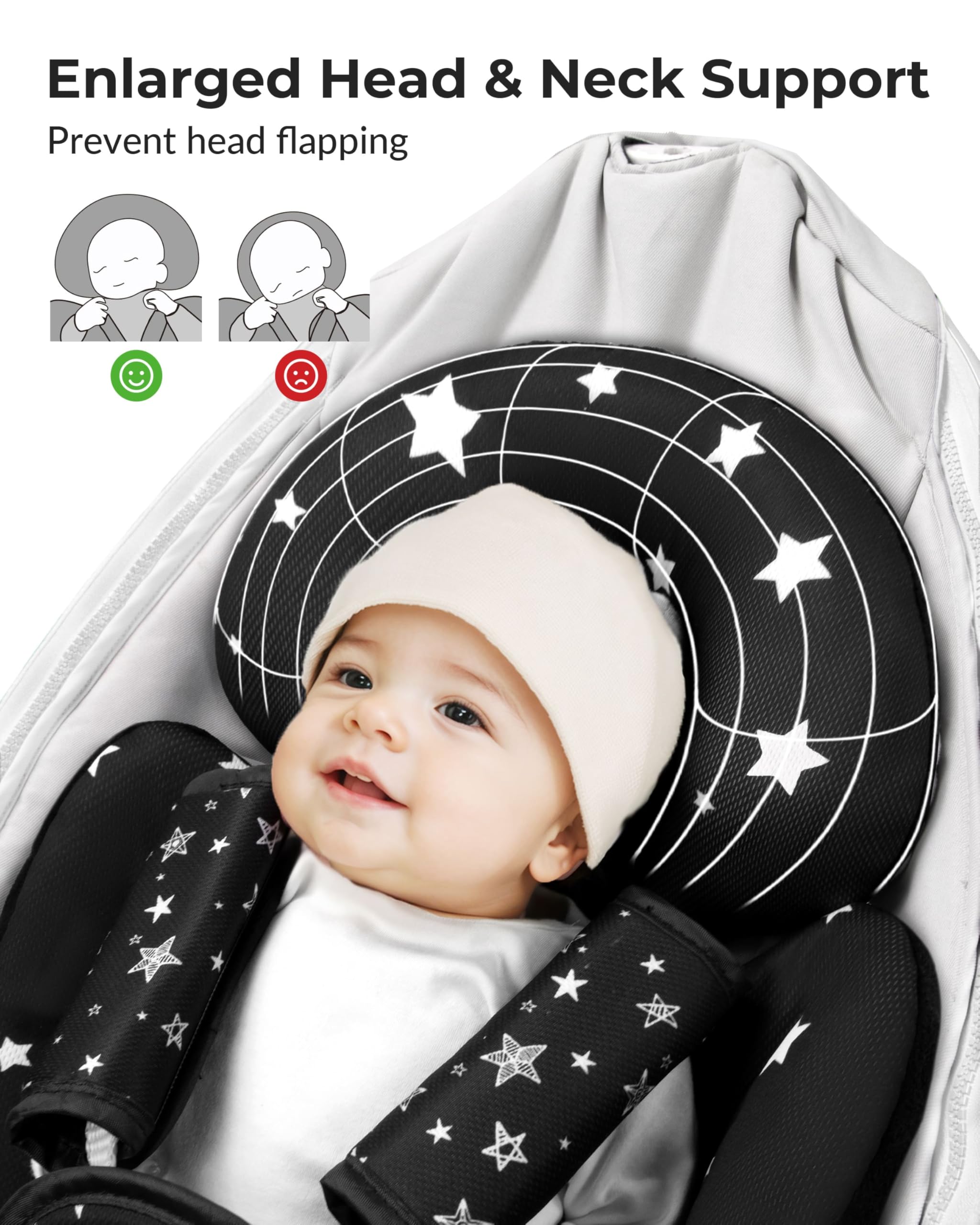 TinlyFinly Inserto para asiento de coche infantil, soporte para cabeza y cuerpo, inserto reversible para recién nacido, compatible con asiento de coche de bebé, cochecito, columpio Mamaroo, balancín