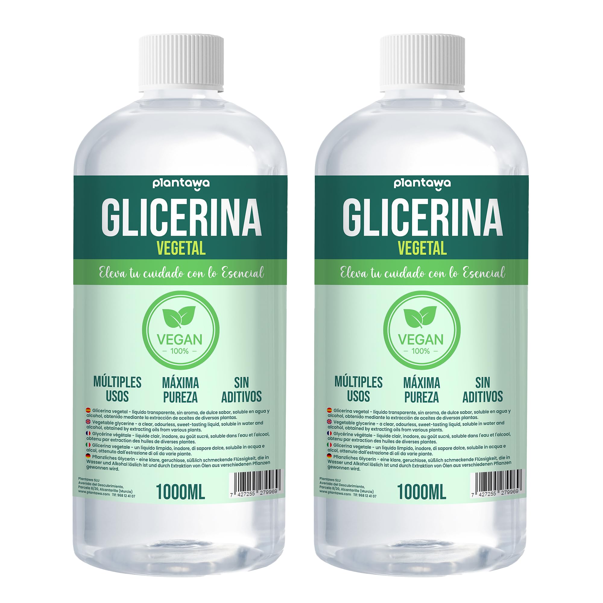 Gliceryna warzywna Liquida 2x1L, Farmaceutyczny, Wysoka czystość, Nawilżanie i nawilżanie Naturalne Włosy i Skóra, Bez zapachu Idealny Mydła, Szampony, Kremy, Baza kosmetyków Rękodzieło, Wegańskie, USP