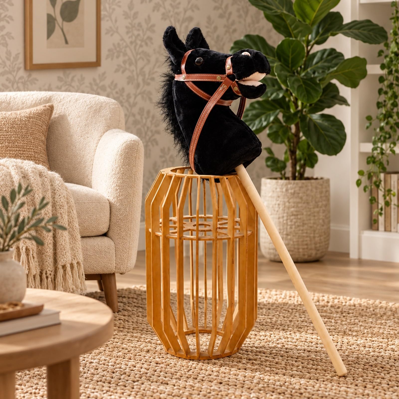 Testa Equina di Peluche con Bastone Musicale Cavalluccio con Bastone Morbido a Spina per Bambini dei Cavalli, Gioco al Chiuso