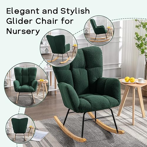 Miniatura 4 de Sudwesto Silla mecedora moderna para cuarto de bebé, silla deslizadora tapizada con respaldo alto, sillón de acento mecedor con patas de madera