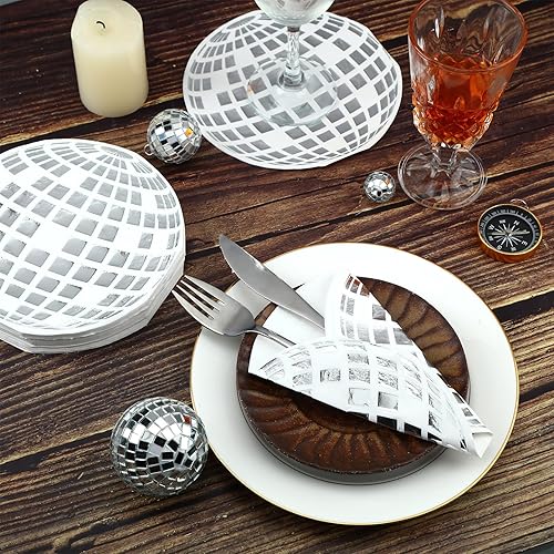 Miniatura 6 de 100 unidades de suministros de fiesta de disco de papel de bola de disco de papel servilletas desechables con purpurina para fiesta de discoteca