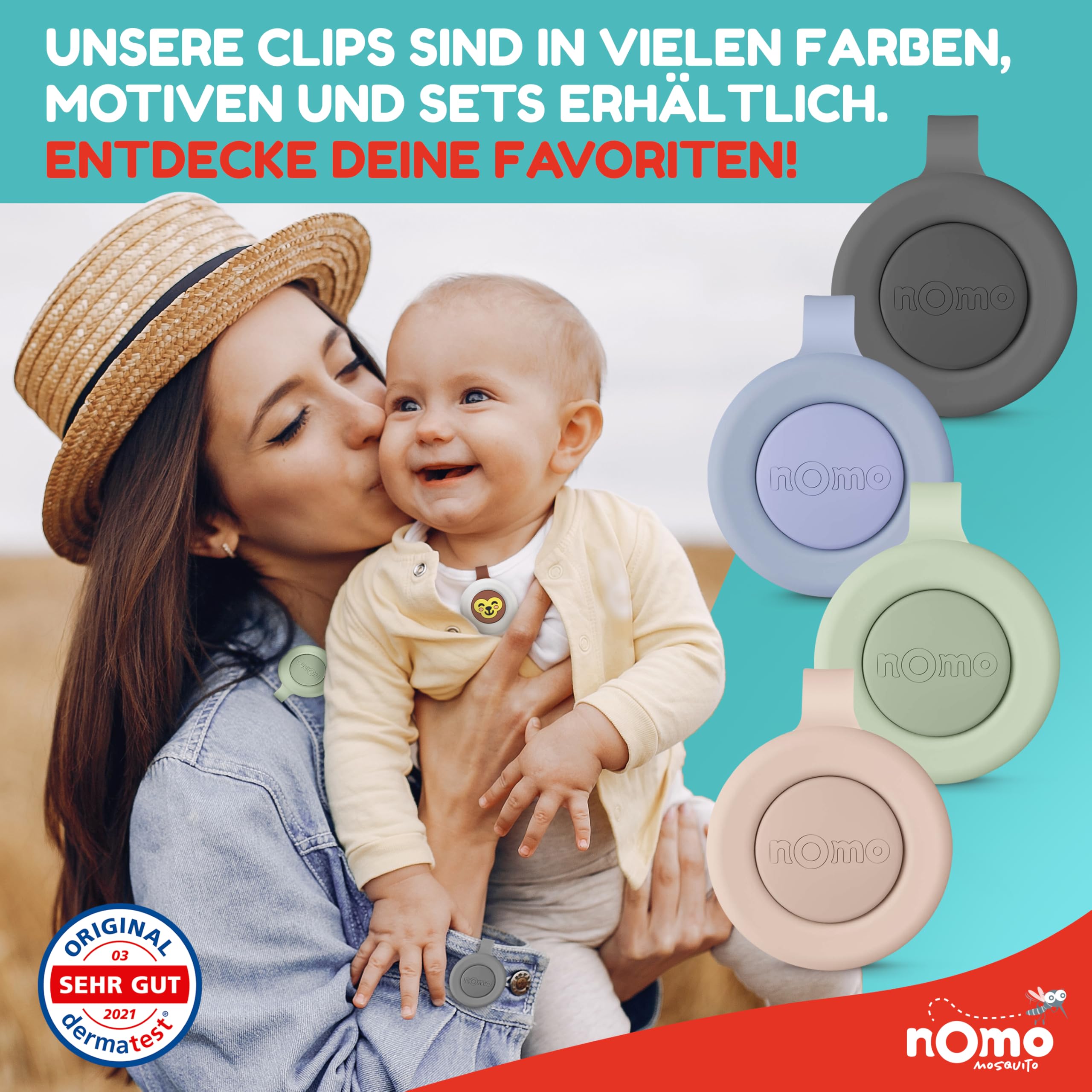 Anti Mücken Clip • Rein pflanzlicher Mückenschutz für Baby & Kinder • Insektenschutz Clip gegen Mücken, Moskito & Insekten • 30 Tage Wirkung • BPA-frei & ohne DEET