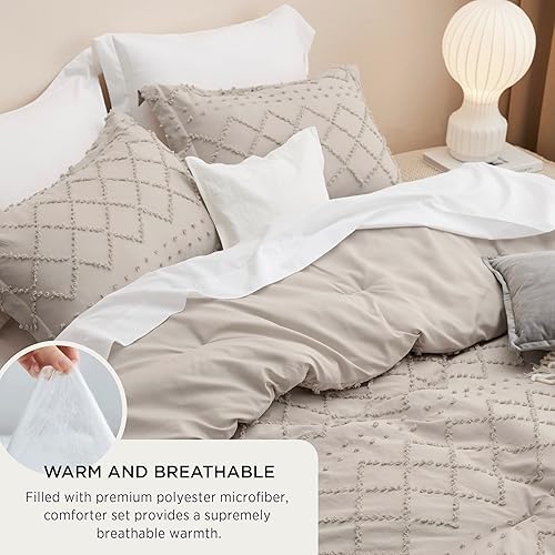 Miniatura 4 de Bedsure Juego de edredón de tamaño matrimonial  Edredón de lino, juego de edredón bohemio desgastado chic, juego de ropa de cama vintage de 3 piezas