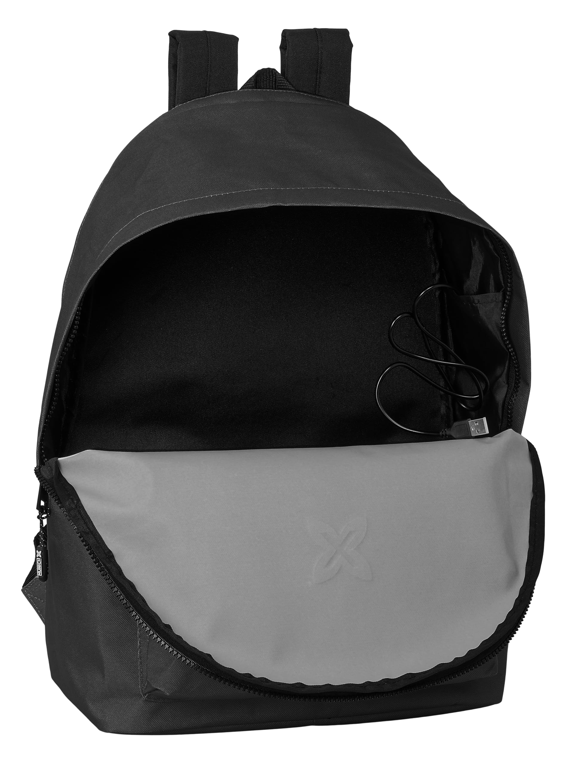 safta Munich Basic - Zaino per laptop da 15,6" e USB, ideale per giovani di diverse età, tessuto riciclato, comodo e versatile, qualità e resistenza, 31 x 18 x 44 cm, colore: nero, Nero, Estándar,