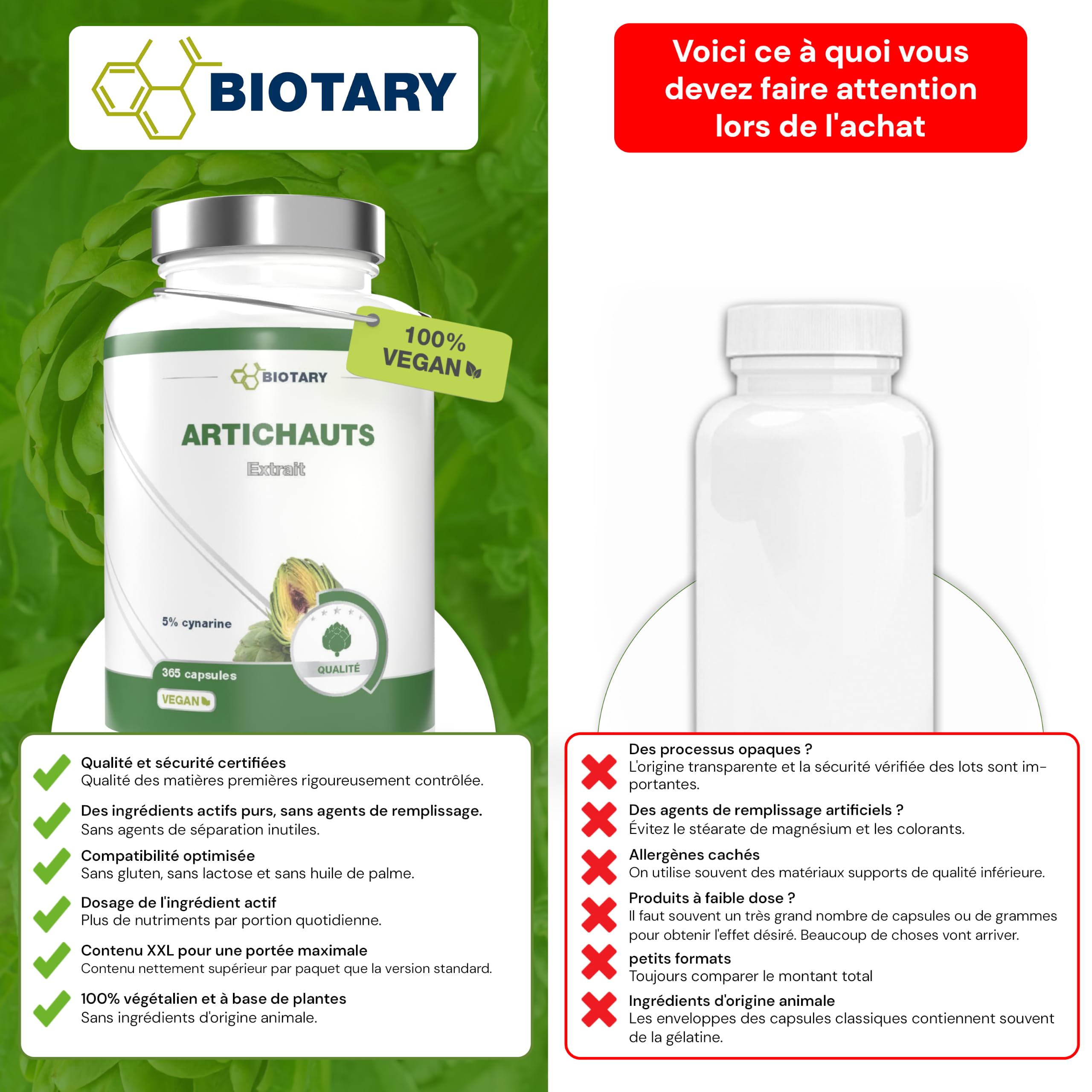 Extrait d’artichaut 365 gélules 2400 mg 30:1 120 mg cynarine 100% végan | Dose journalière équivalant à 72 000 mg d’artichaut avec pilulier inclus réserve de 3 mois qualité contrôlée
