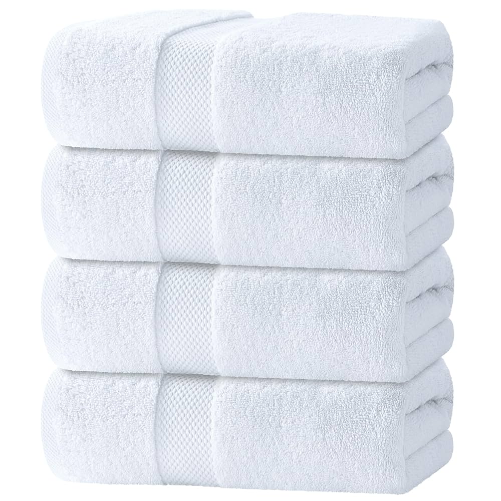 White Classic Luxury Bath Towels Set of 4 Large