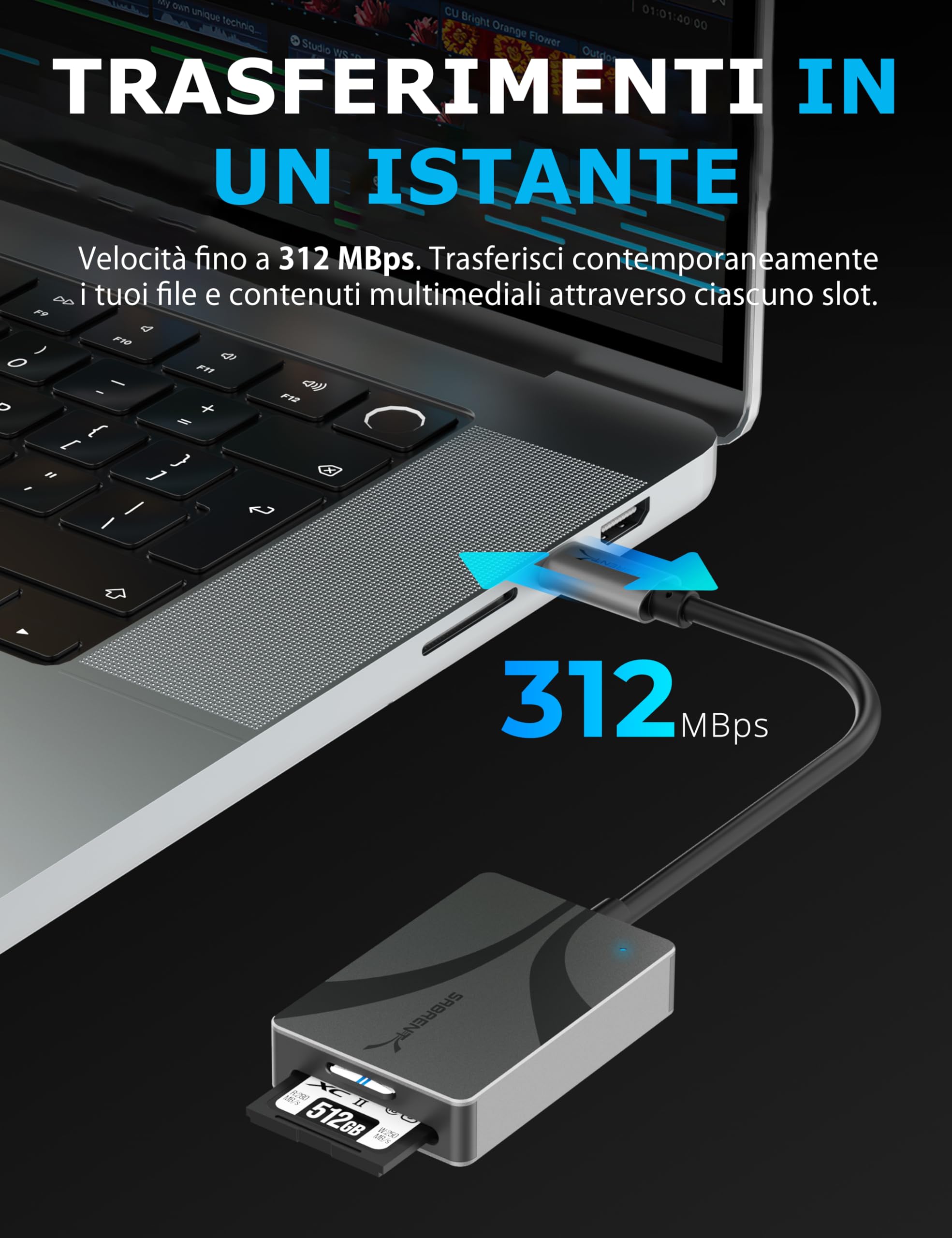 SABRENT Cavo USB tipo C, Lettore Schede micro SD/SD card, lettore di memorie SD, Dual-Slot UHS-II SDXC and microSDXC SD 4.0 (CR-CSDM)