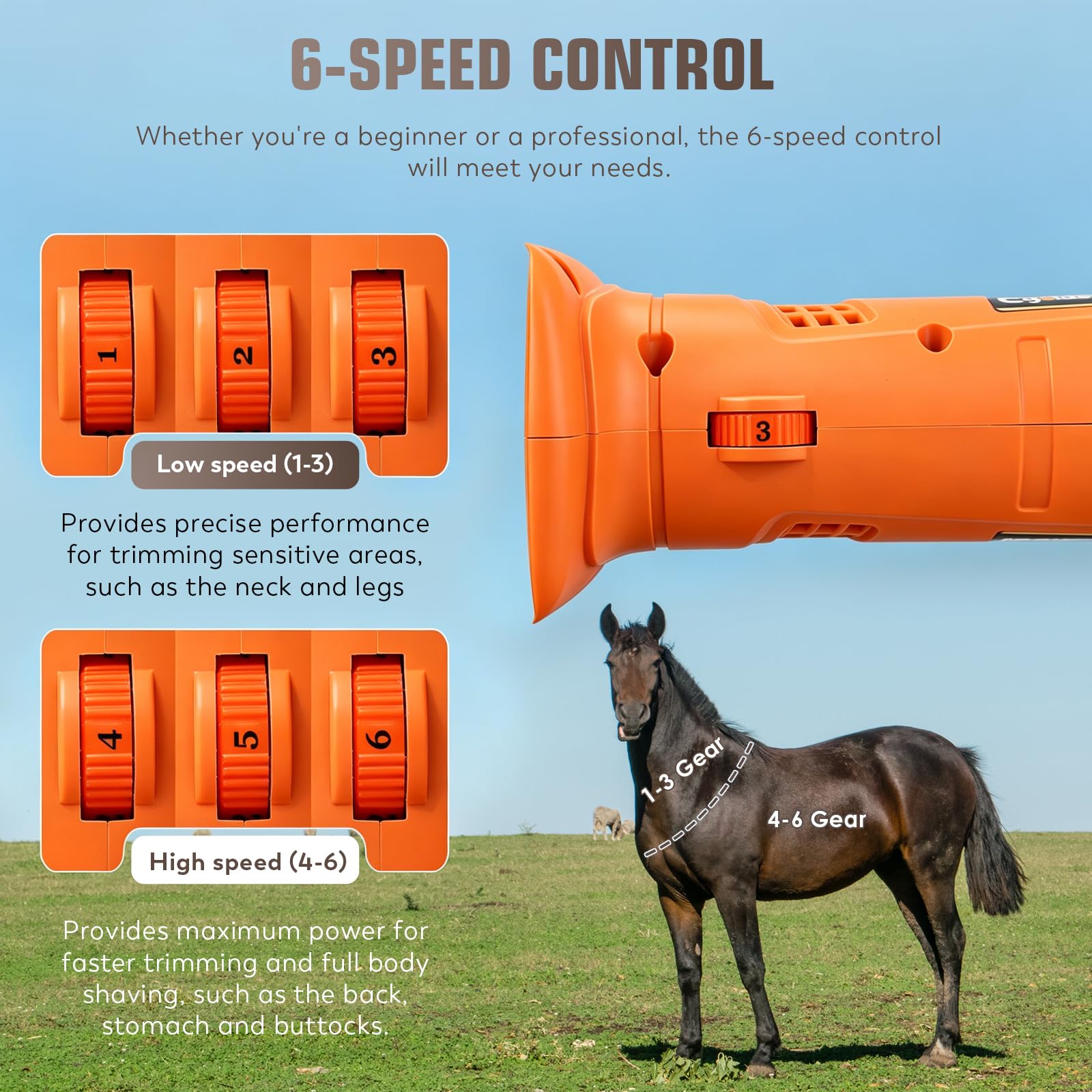 CGOLDENWALL Tondeuse pour Chevaux Sans Fil 690W 2800 tr/min 6 Vitesses 2×4000mAh 4h Autonomie