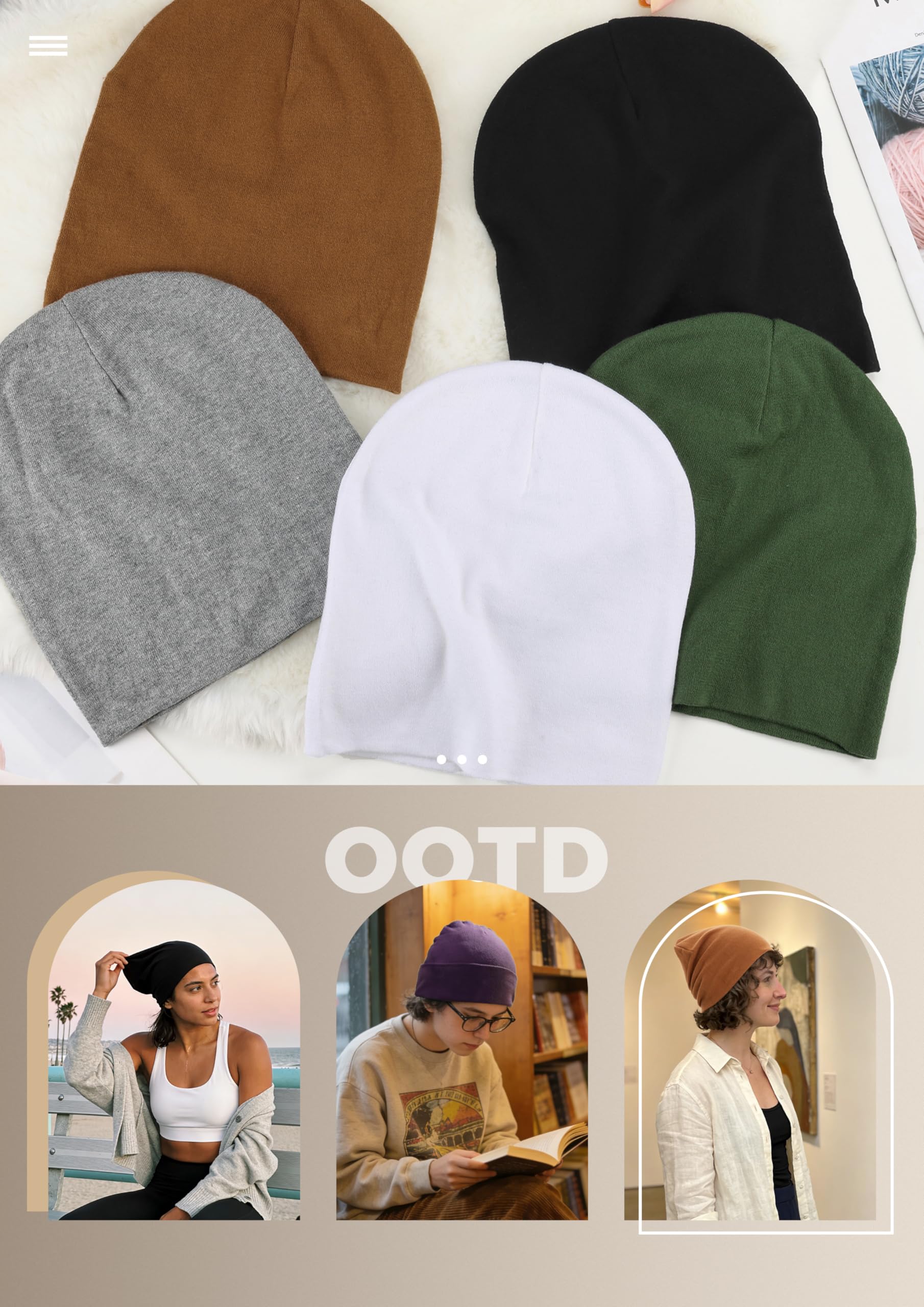 Simapu 100% Cotton Thin Beanie Hat for Men Women - Lightweight Breathable Rib Knit Slouchy Beanie Cuffed Chemo Skull Cap — view 7