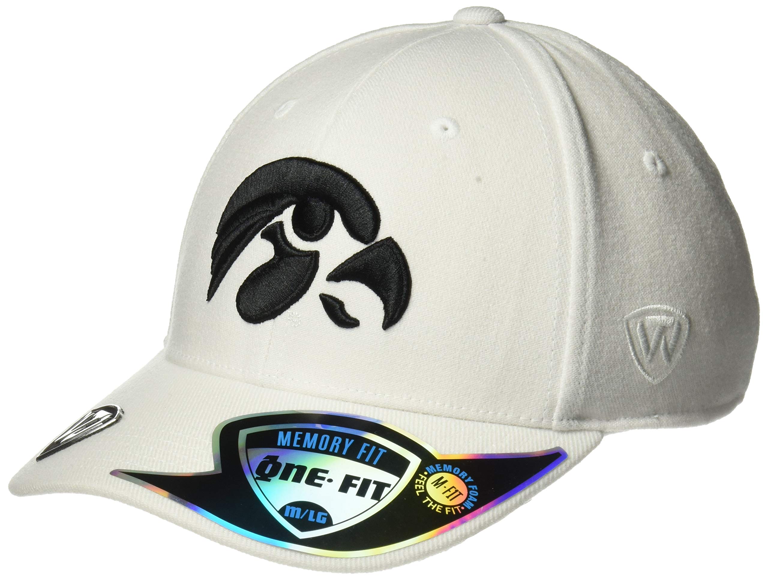 Top of the World NCAA Iowa Hawkeyes Premium Collection One-fit Memory Fit Hat, White, Adjustable