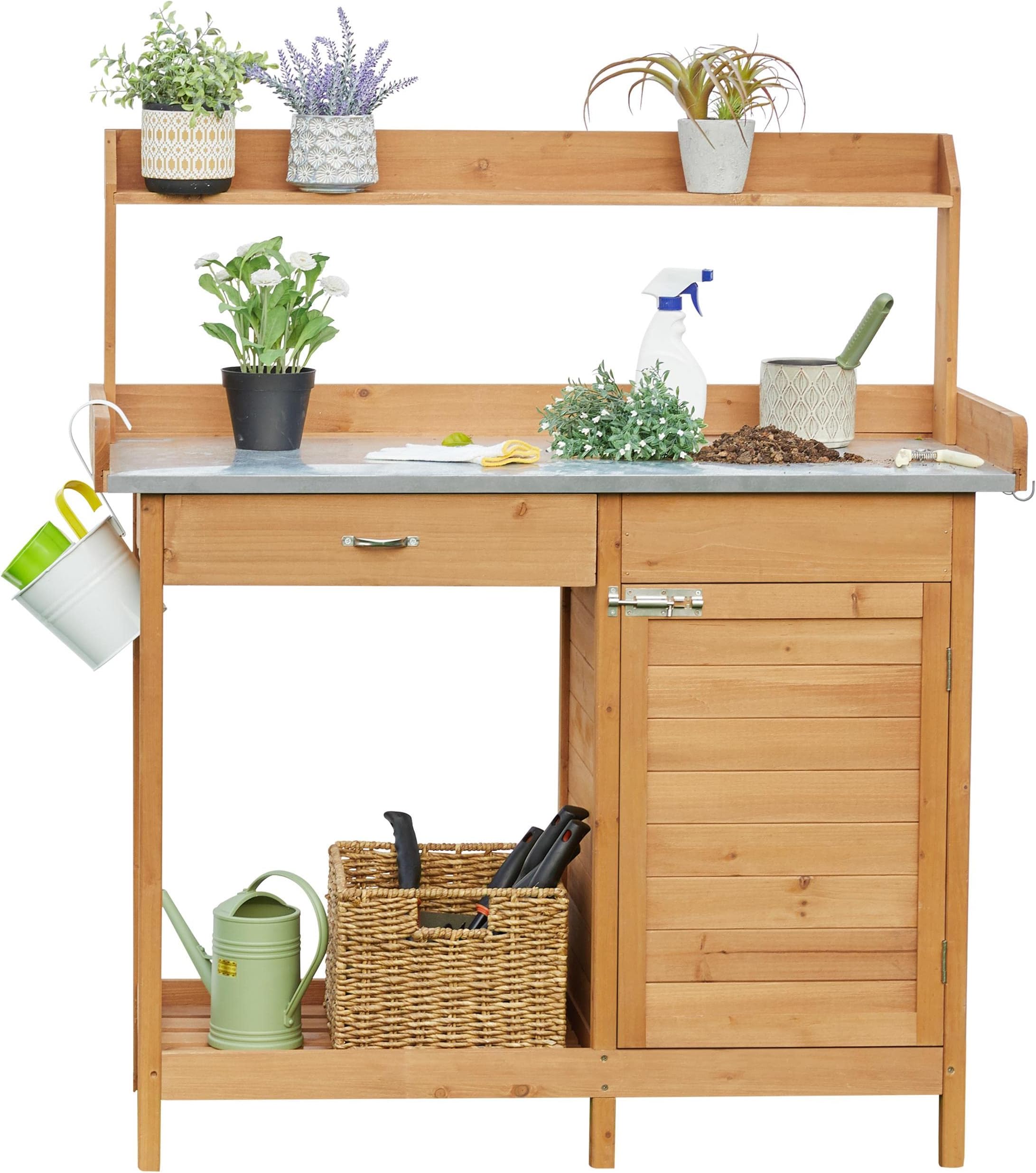 Amazon.com: Backyard Discovery Table Serving Bar-Acacia Wood Potting ...