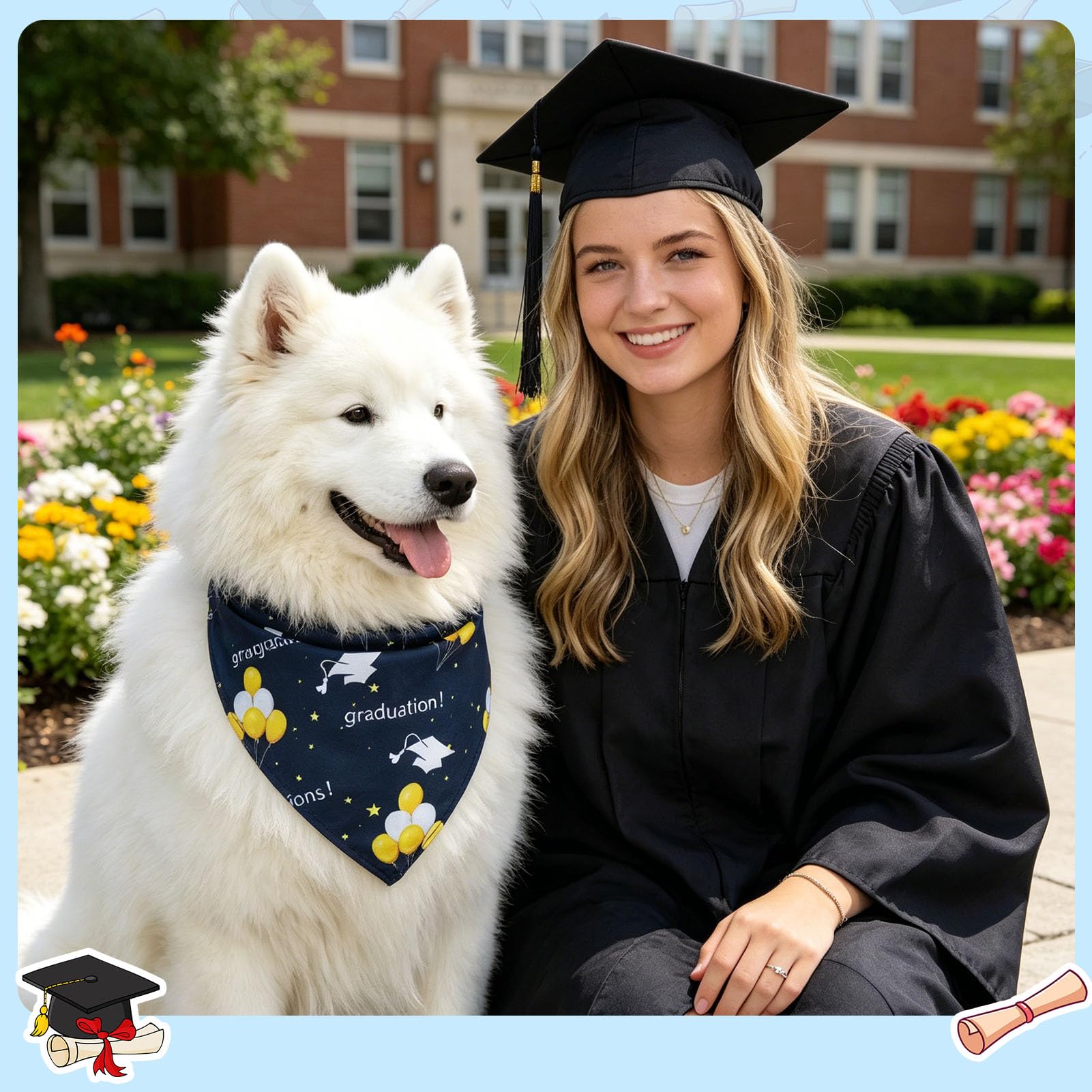 SCENEREAL Lot de 2 bandanas triangulaires réglables pour chiens de petite, moyenne et grande taille, bandanas de vacances pour chien, cadeau de remise de diplôme pour garçon et fille
