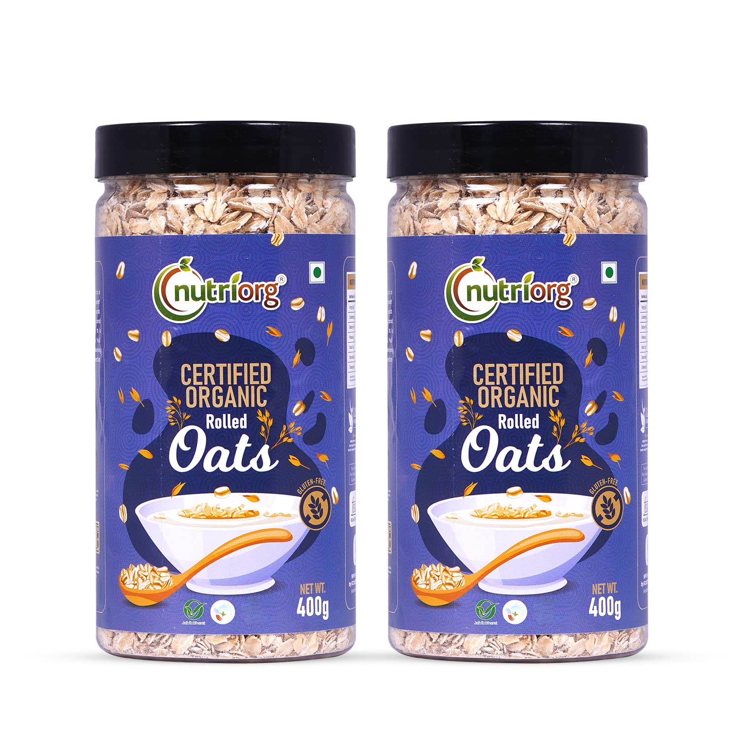 Nutriorg 100% Organic Rolled Oats 800gm | Pack of 2 |Gluten Free | High protein | Weight loss | Fibre Rich | Easy to Cook | Overnight Oats | Nutritional Breakfast Cereal Oats | Air Tight Plastic Jars-image-20