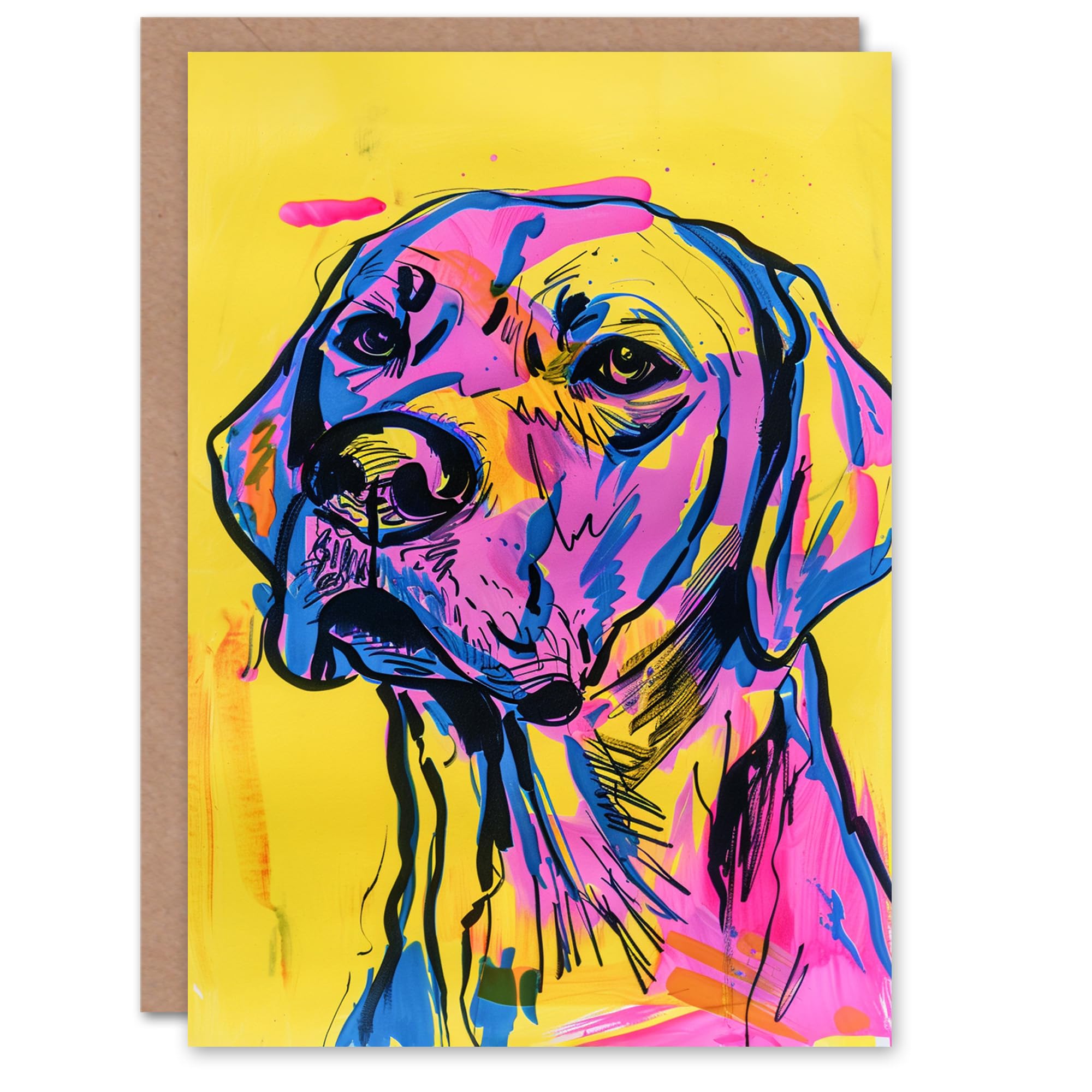 Pink Yellow Blue Labrador Dog Lover Pop Art Birthday Card