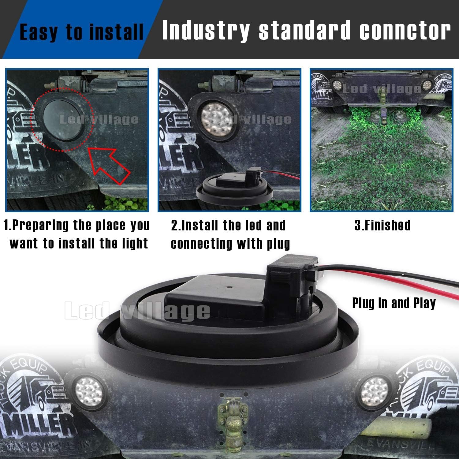 4 Pcs 4 Inch Clear Lens Red LED Round Side Marker Indicator Light Clearance Lamp Rubber Plug Exterior Use for Trailer Caravan Truck Coach Van RV 12V DC GA12