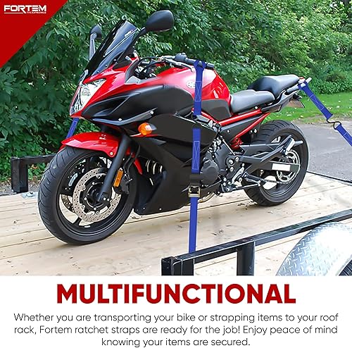 Miniatura 3 de FORTEM - Correas de trinquete, resistencia a la rotura de 1650 libras, juego de 4 correas de anclaje de 15 pies, 4 lazos suaves, asas de goma,