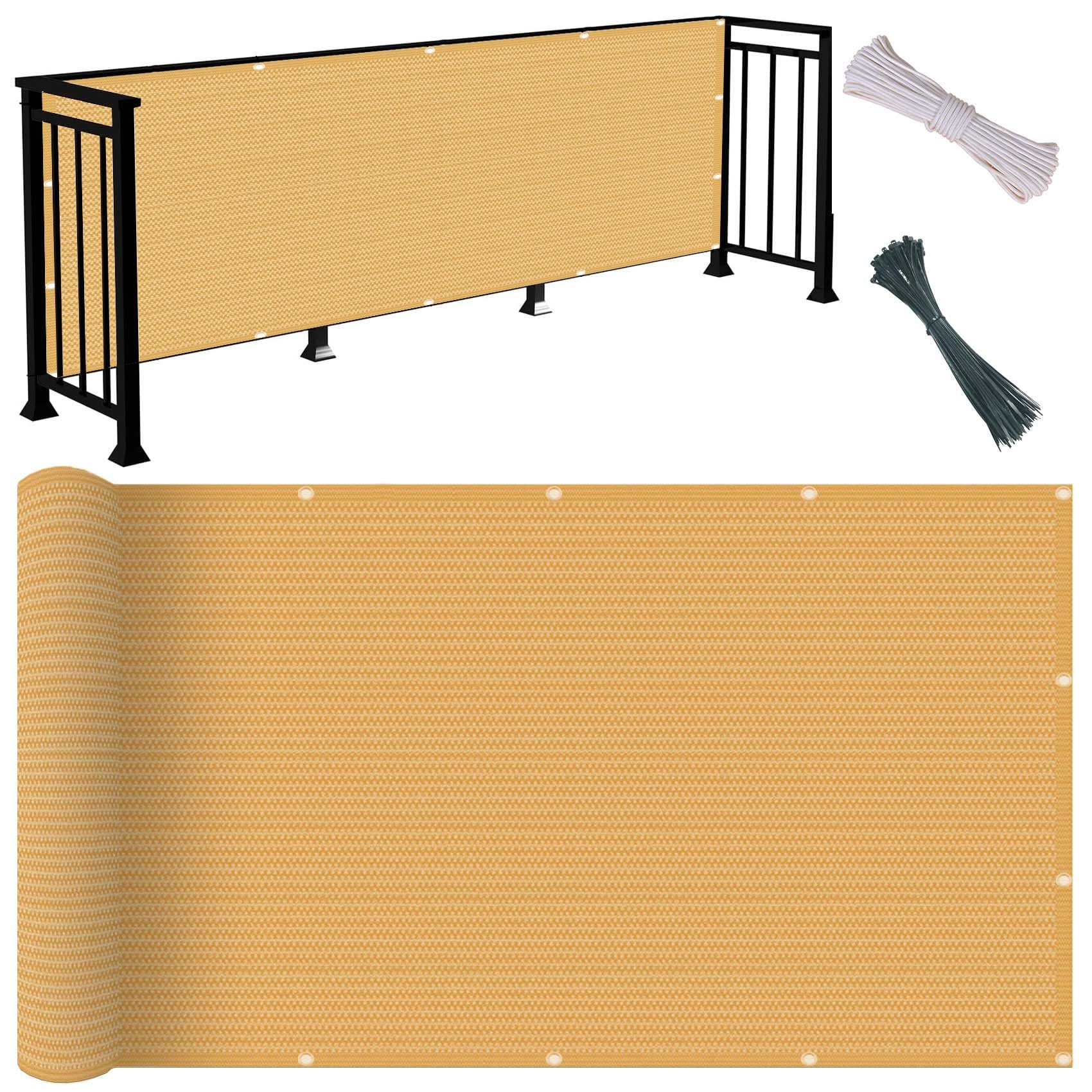 GJZQDKX Balkon 50x120 cm, HDPE 185g/m², UV Protection, Light Transparent Fence Screen, Vertical Awning with Cable Ties and Grommets for Patio, Sand Yellow
