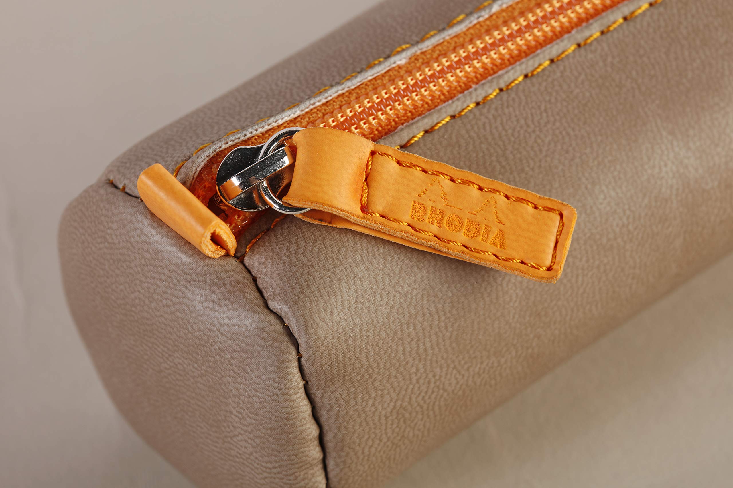 RHODIA 318892C, Rhodiarama Black Round Pencil Case, 21.5 x 5.5 cm, Genuine Orange Stitching, Ivory Jersey Interior - Image 4