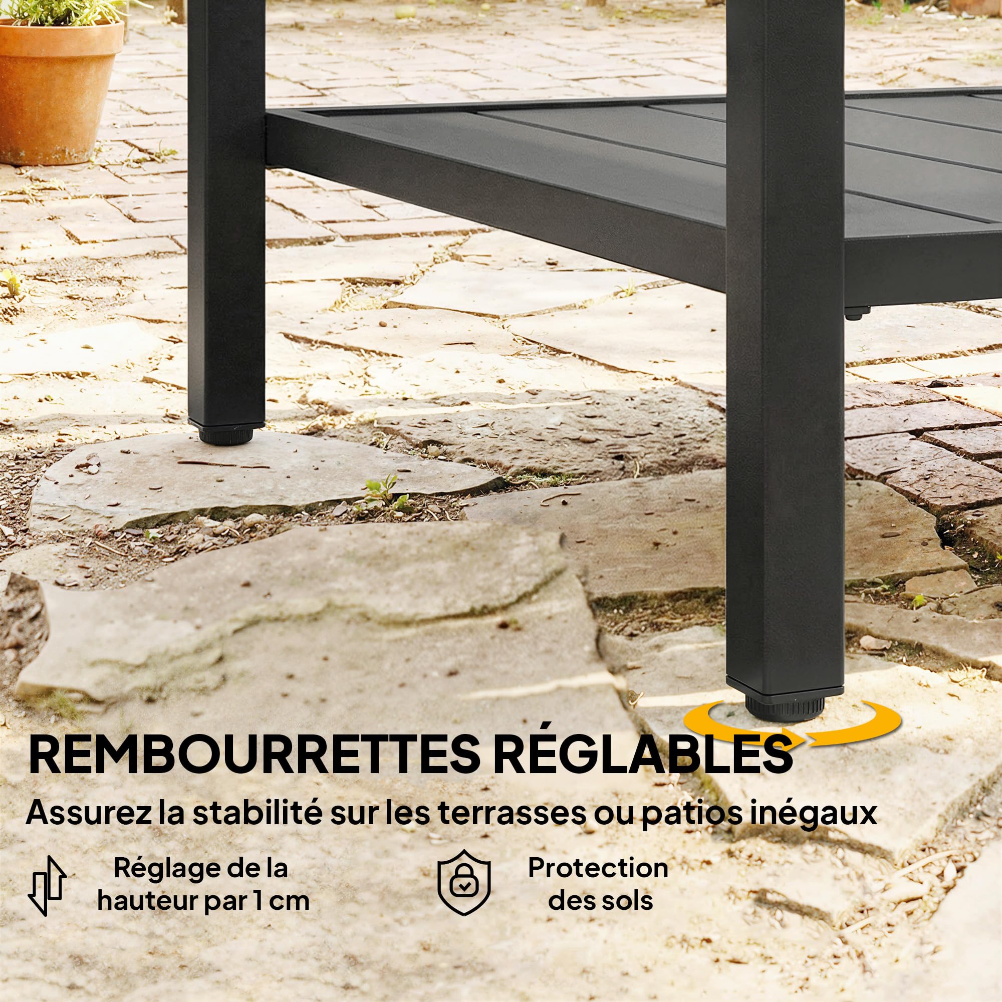 Outsunny Table Basse Extérieure Métal 2 Niveaux, Table de Jardin Carrée avec Étagère, Résistante aux Intempéries, Noir