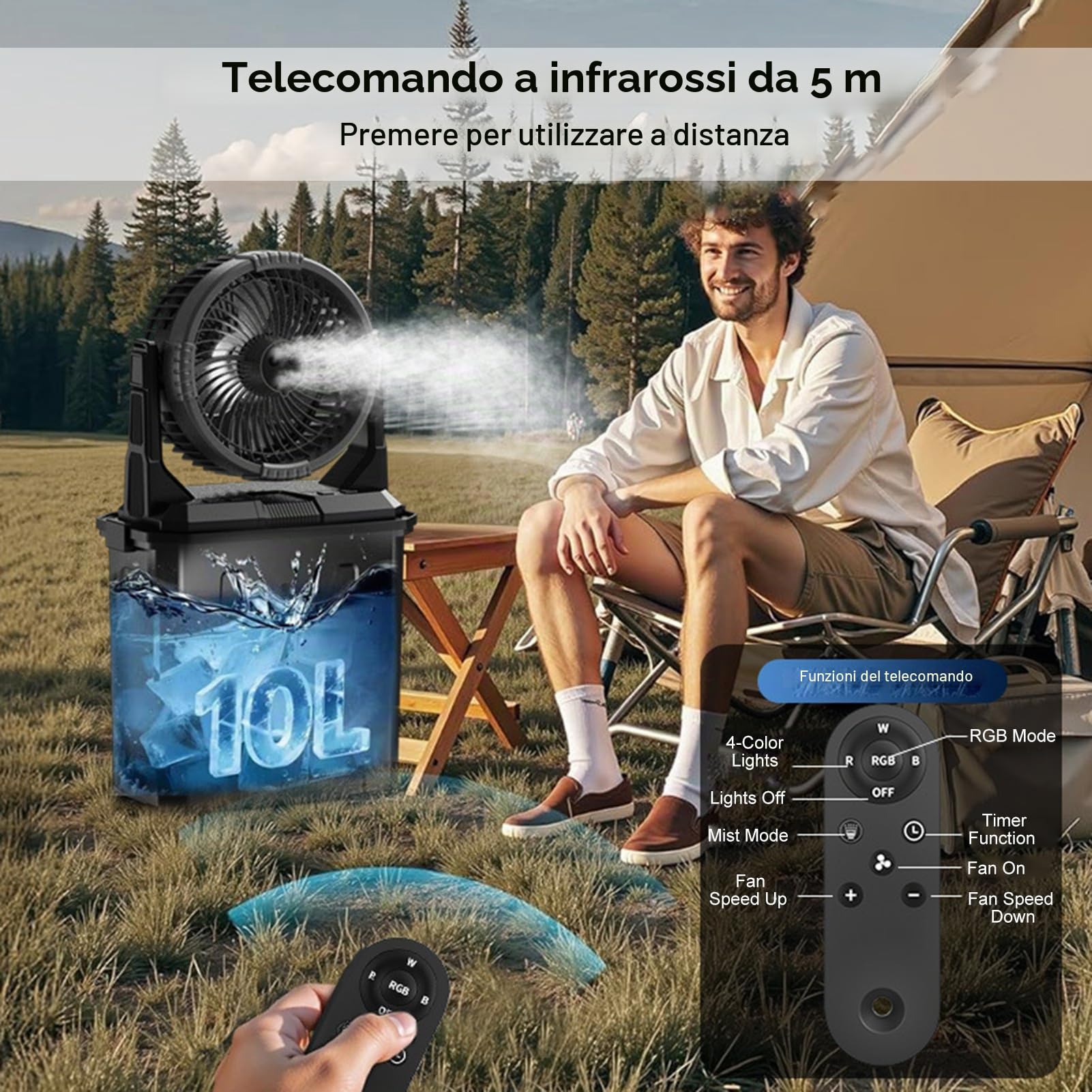 Weytoll Ventilatore nebulizzatore portatile 10000ml, Ventilatore da esterno da 20.000 mAh con funzione nebulizzante, 4 modalità di nebulizzazione e telecomando