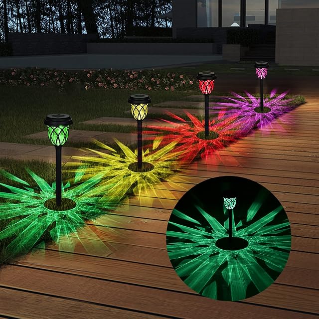 Tomshine Colour Changing+Warm White Solar Garden Lights, Outdoor Solar Pathway Lights Stake Lights Outside Ornaments for Patio Lawn Driveway Ground Backyard Courtyard Dusk to Dawn Auto On/Off,6 Pack