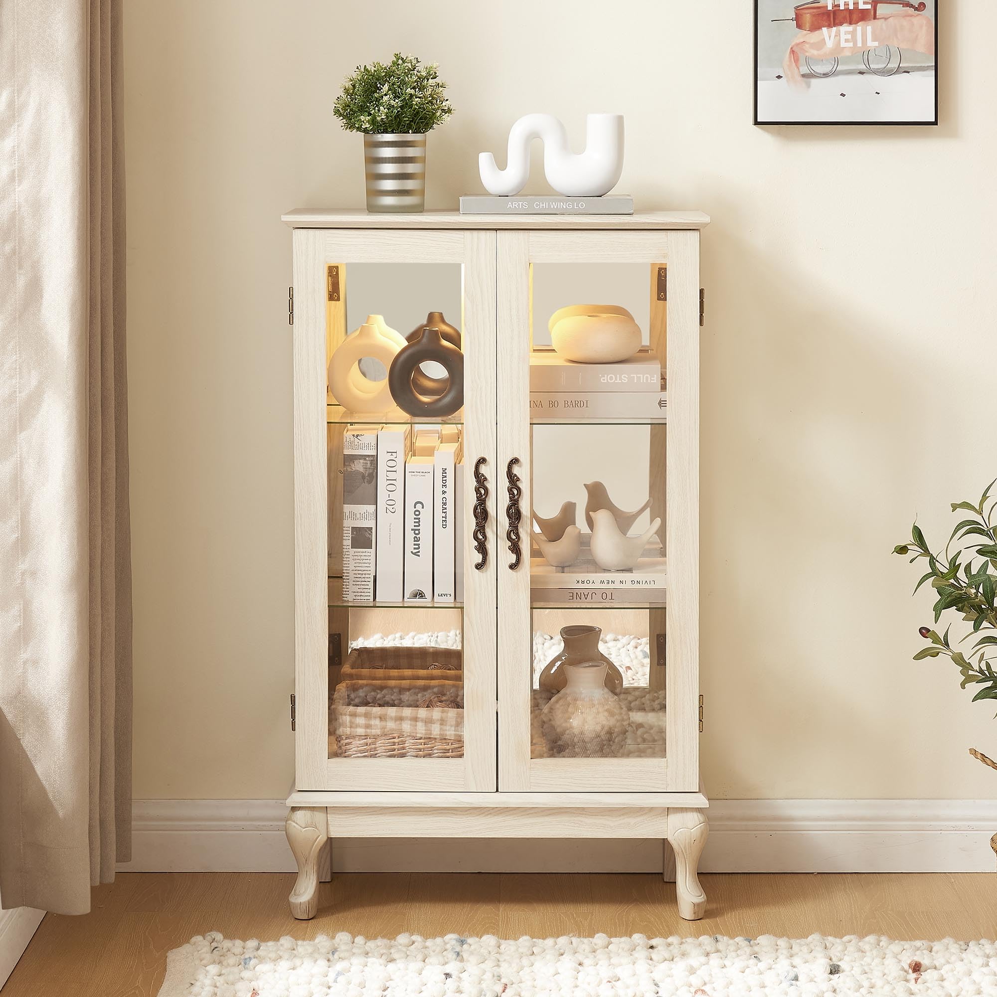 Amazon.com: CQSXDA Vintage Lighted Curio Storage Cabinet with